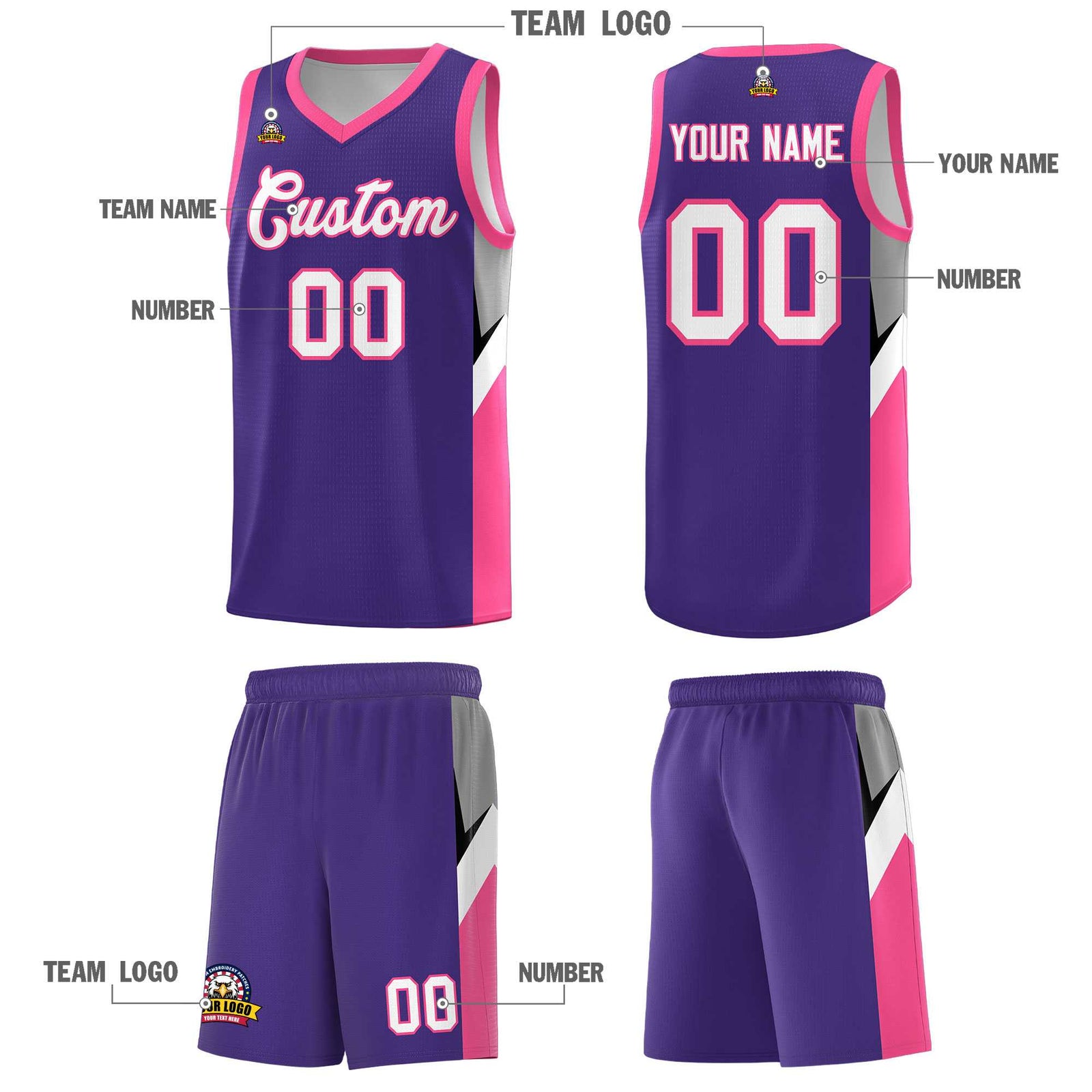 Custom Purple Pink Side Design Sets Sports Uniform Basketball Jersey