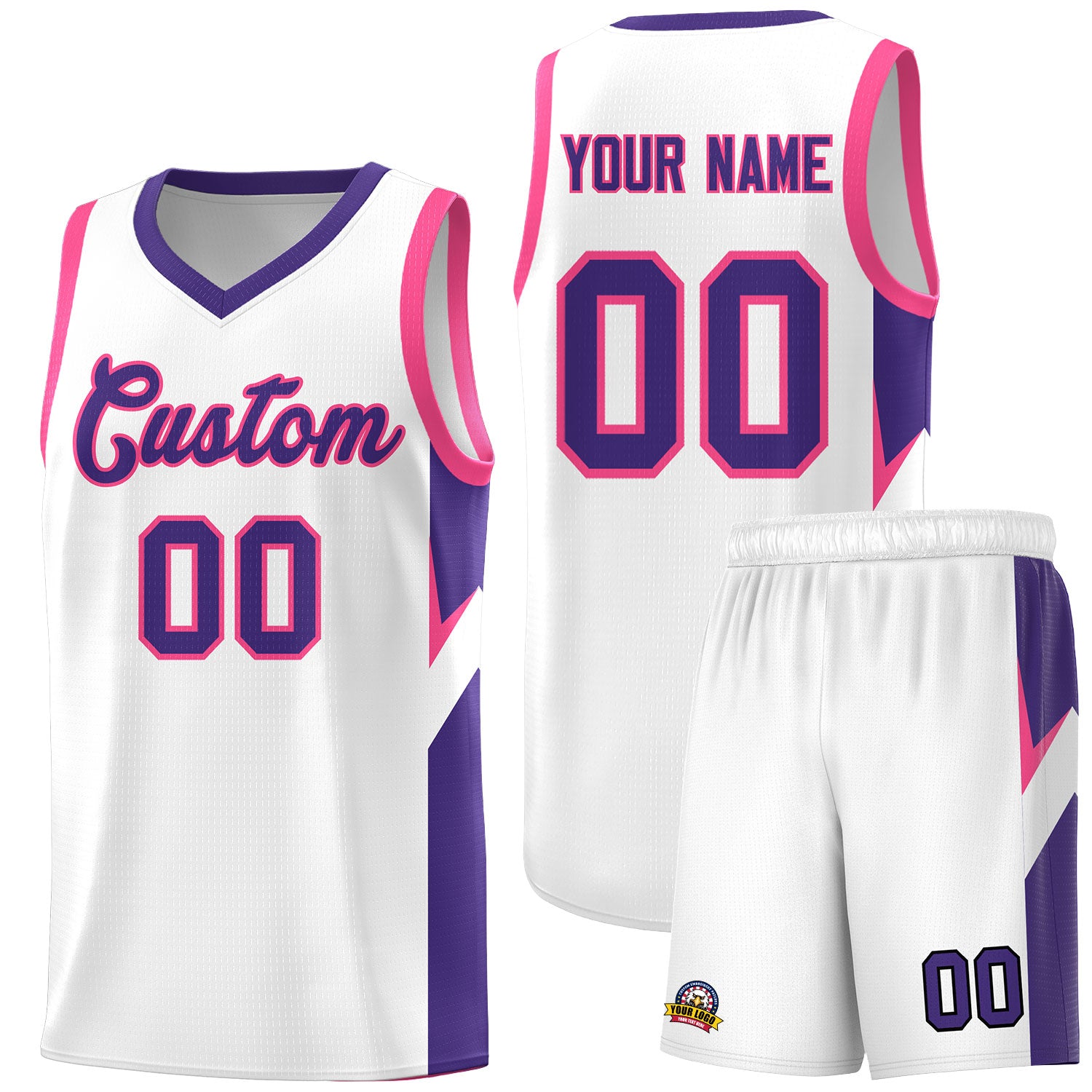 Custom White Purple Side Design Sets Sports Uniform Basketball Jersey