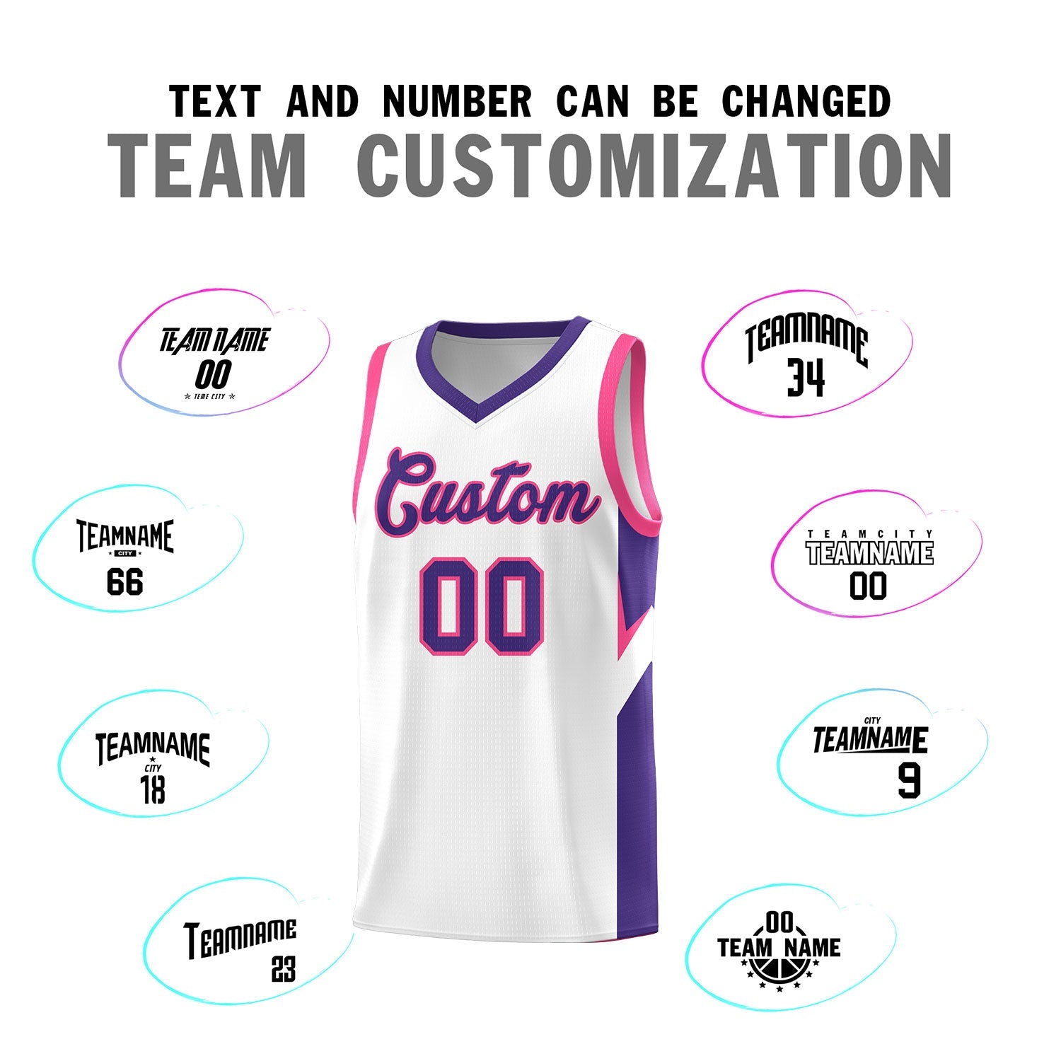 Custom White Purple Side Design Sets Sports Uniform Basketball Jersey