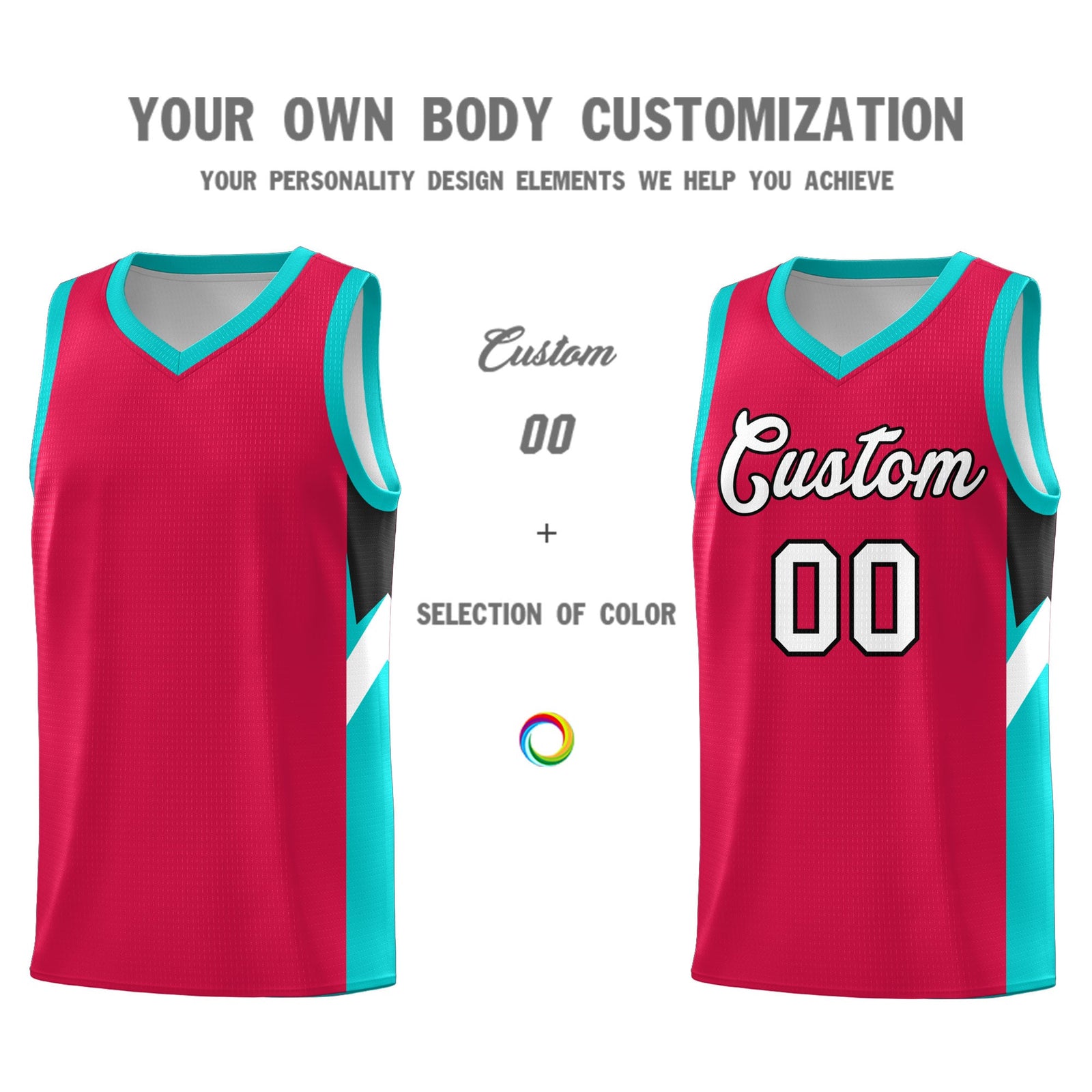 Custom Red Aqua Side Design Sets Sports Uniform Basketball Jersey