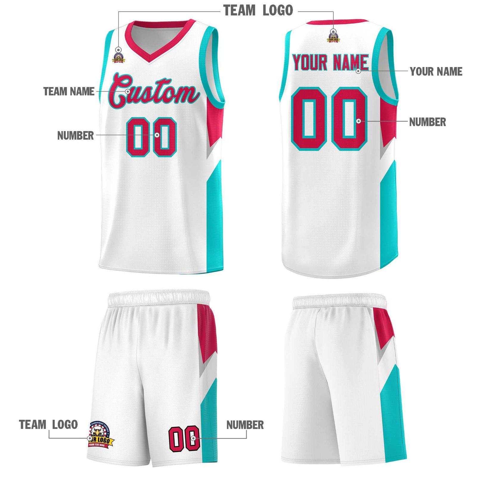 Custom White Red Side Design Sets Sports Uniform Basketball Jersey