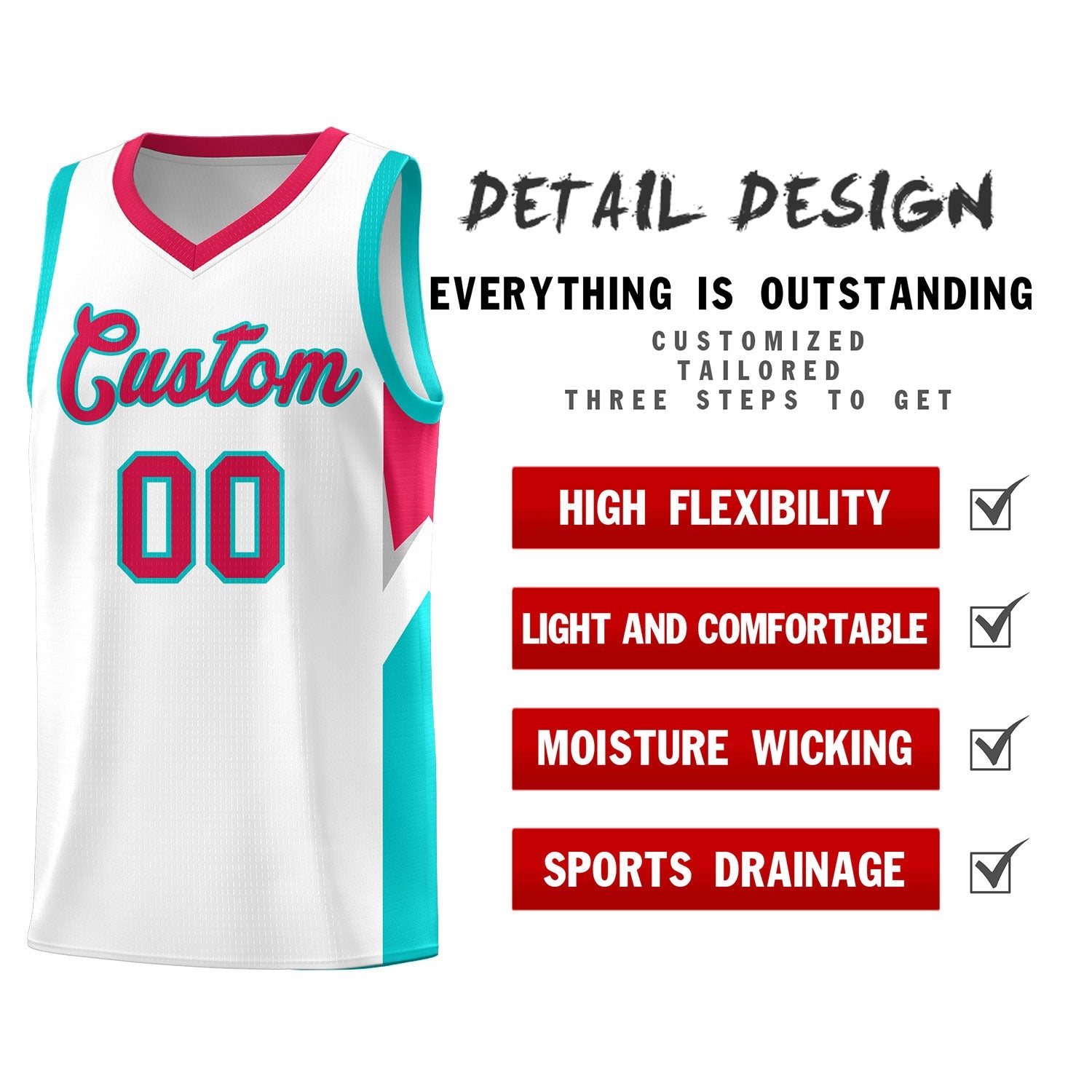 Custom White Red Side Design Sets Sports Uniform Basketball Jersey