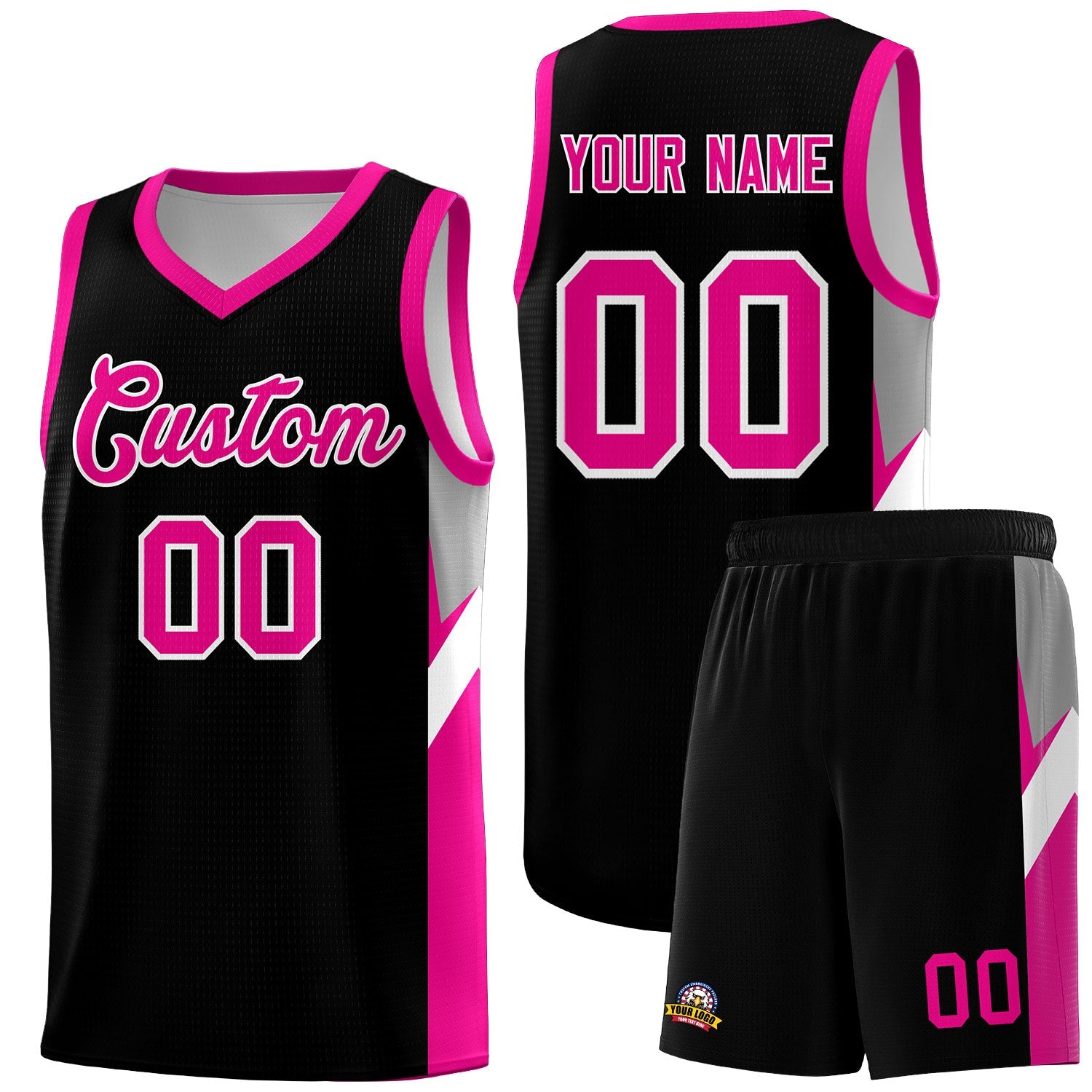 Custom Black Pink Side Design Sets Sports Uniform Basketball Jersey