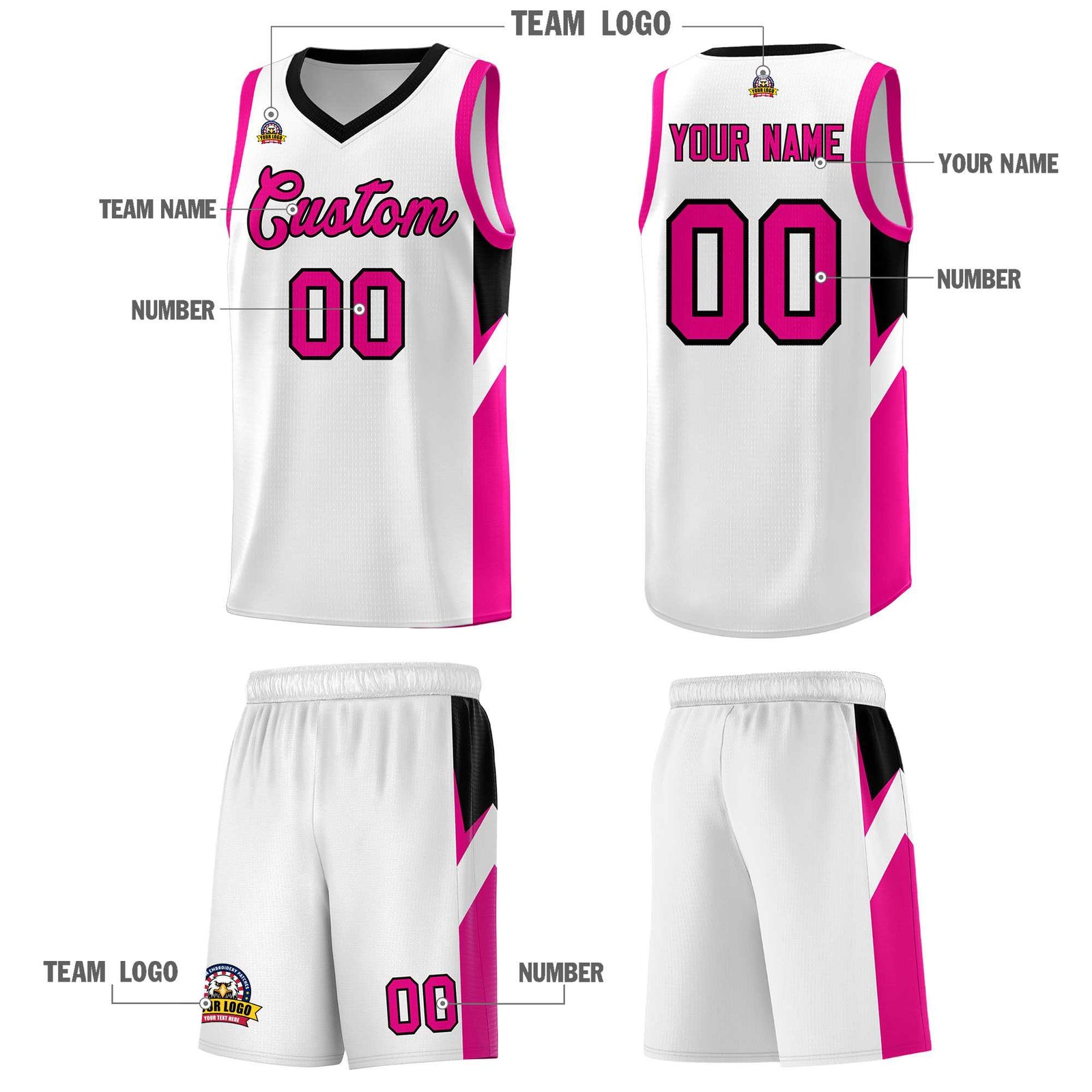 Custom White Black Side Design Sets Sports Uniform Basketball Jersey