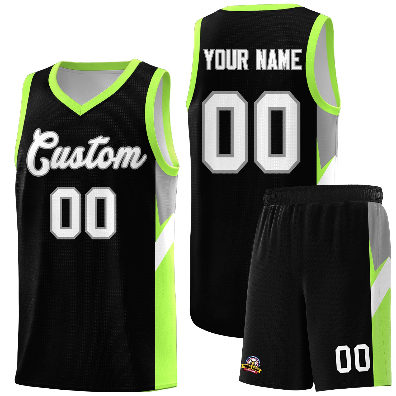 Custom Black Fluorescent Green Side Design Sets Sports Uniform Basketball Jersey