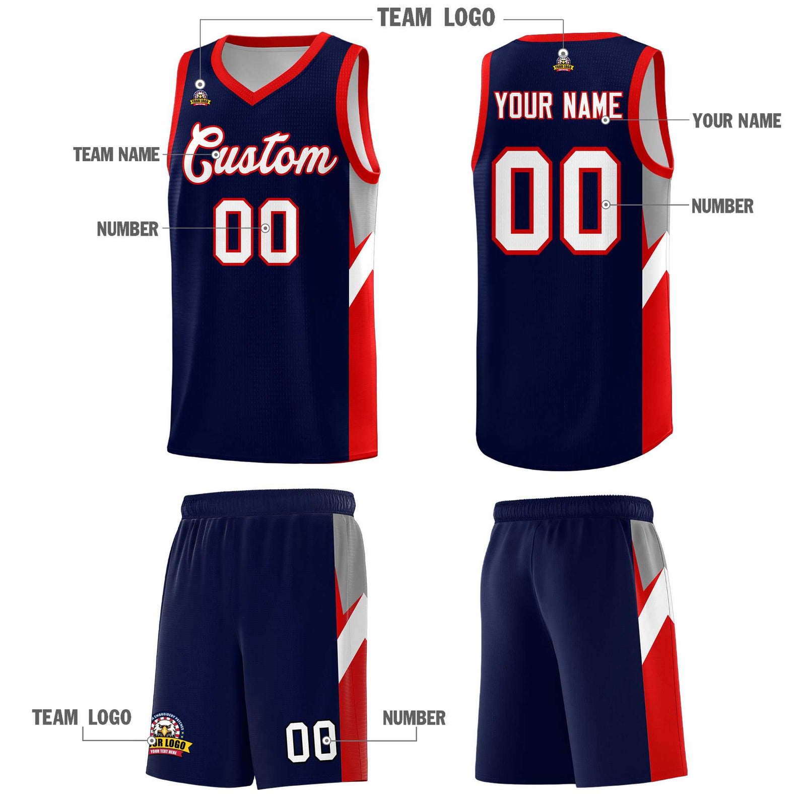 Custom Navy Red Side Design Sets Sports Uniform Basketball Jersey