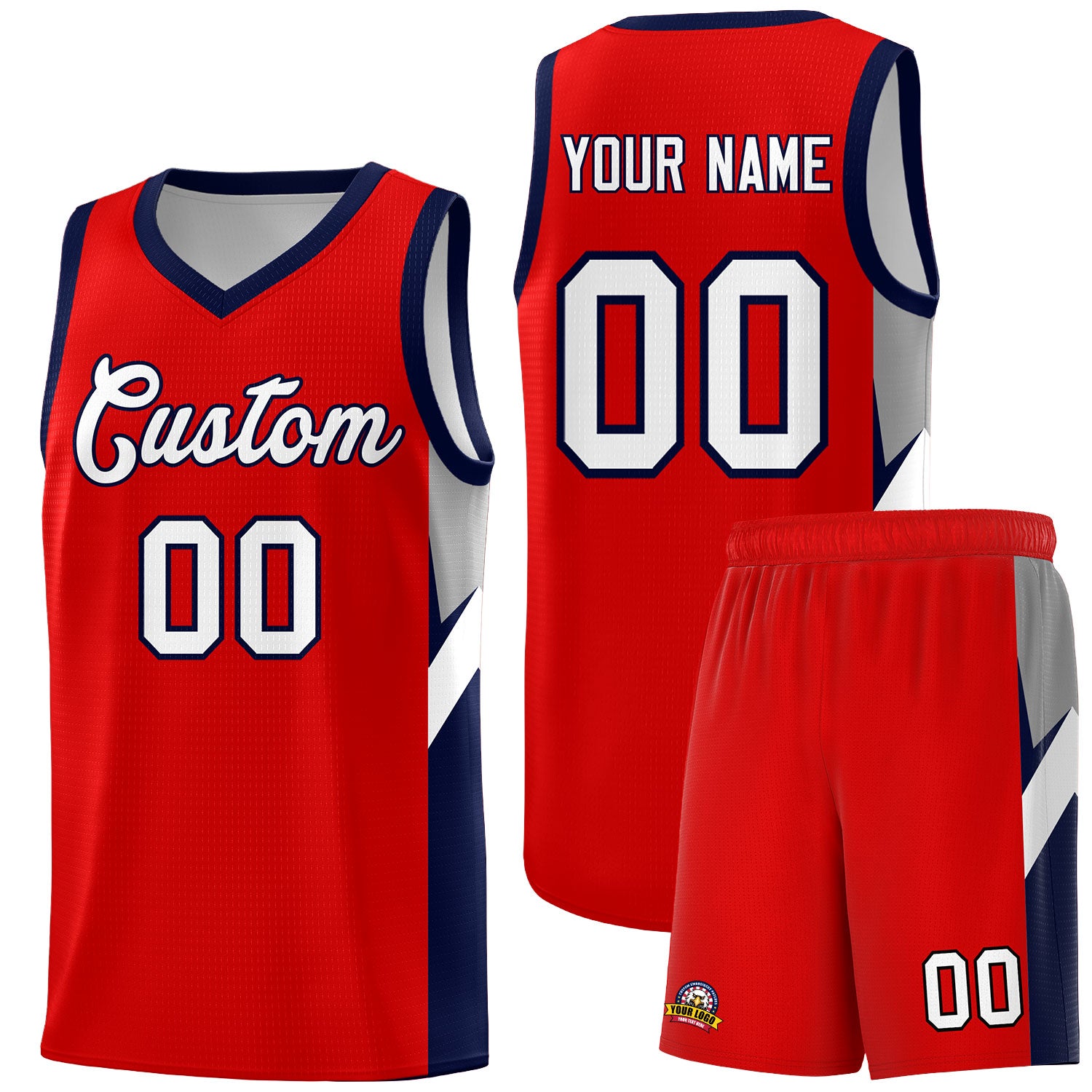 Custom Red Navy Side Design Sets Sports Uniform Basketball Jersey