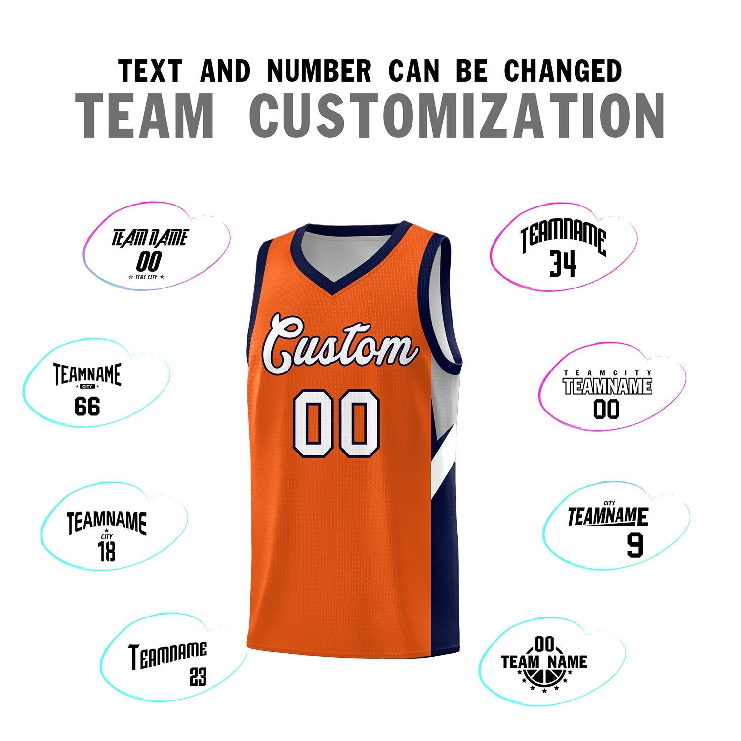 Custom Orange Navy Side Design Sets Sports Uniform Basketball Jersey