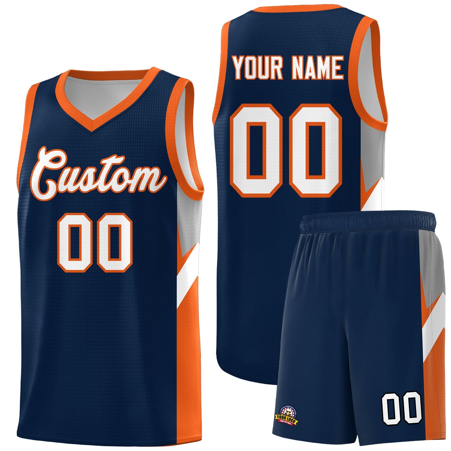 Custom Navy Orange Side Design Sets Sports Uniform Basketball Jersey