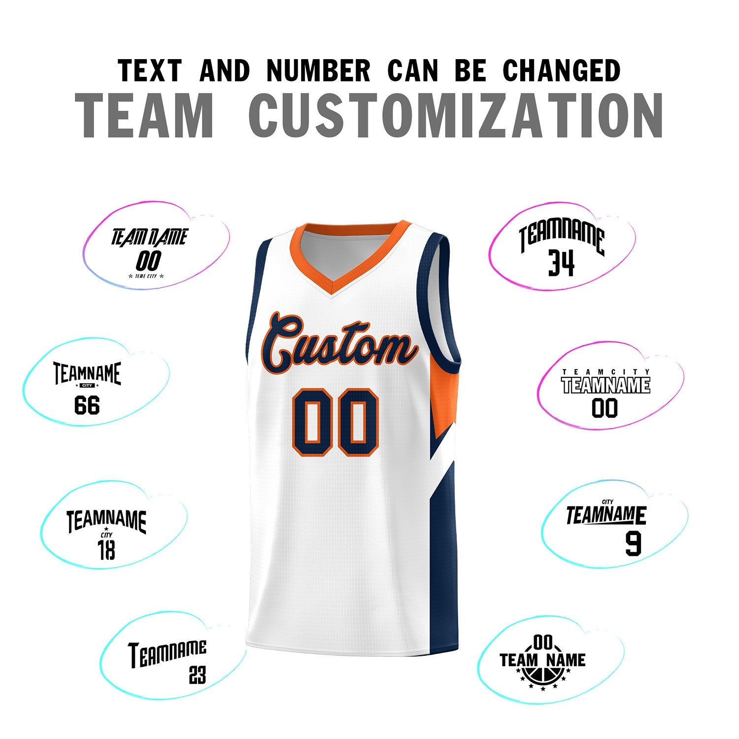 Custom White Orange Side Design Sets Sports Uniform Basketball Jersey