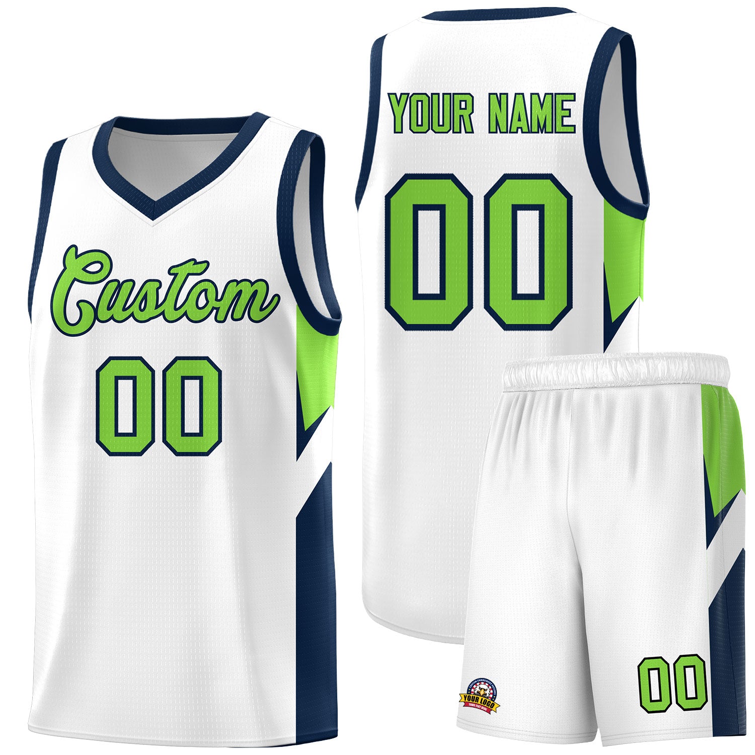 Custom White Navy Side Design Sets Sports Uniform Basketball Jersey