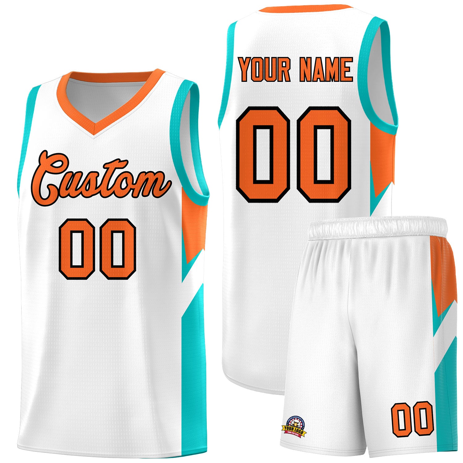 Custom White Orange Side Design Sets Sports Uniform Basketball Jersey