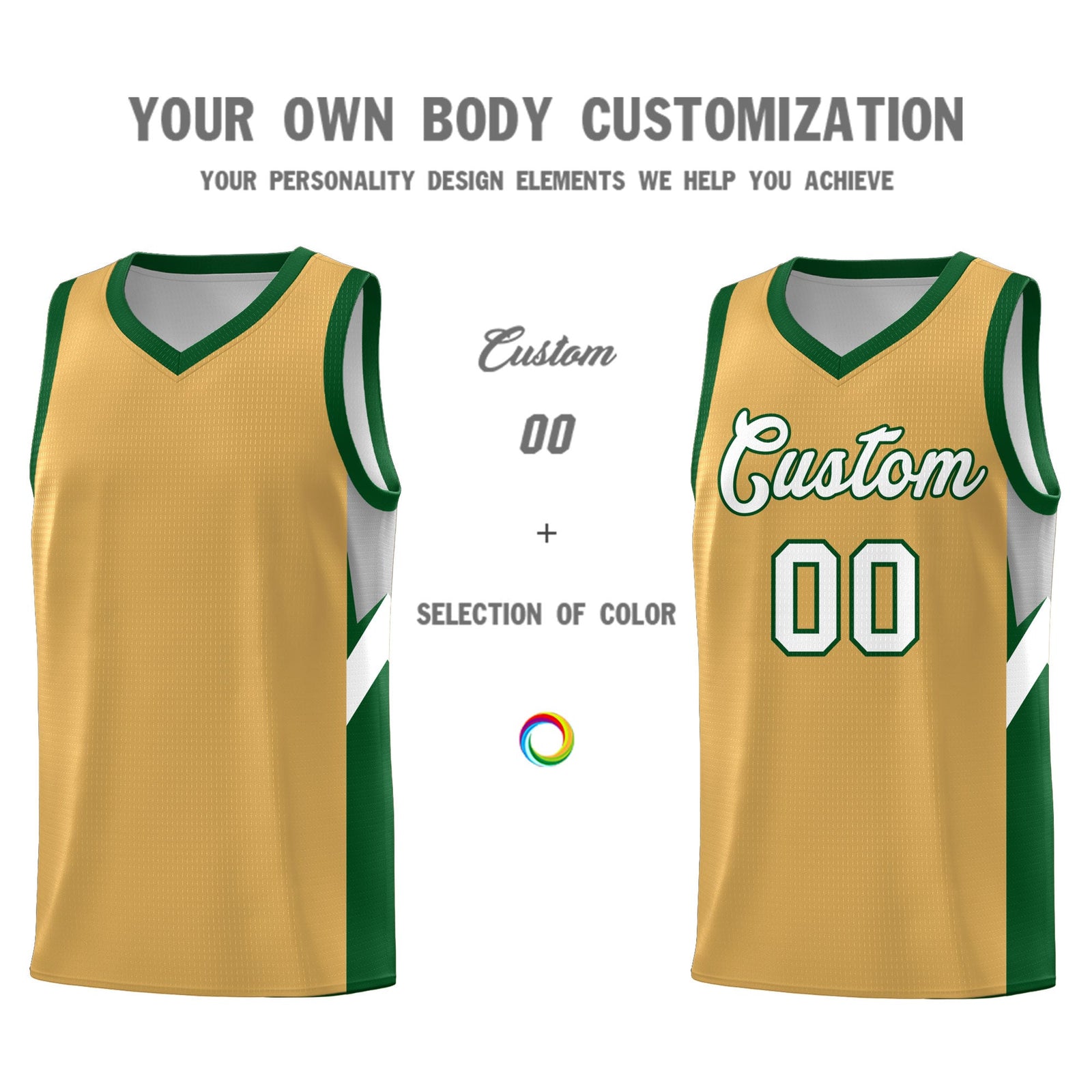 Custom Buckskin Brown Green Side Design Sets Sports Uniform Basketball Jersey