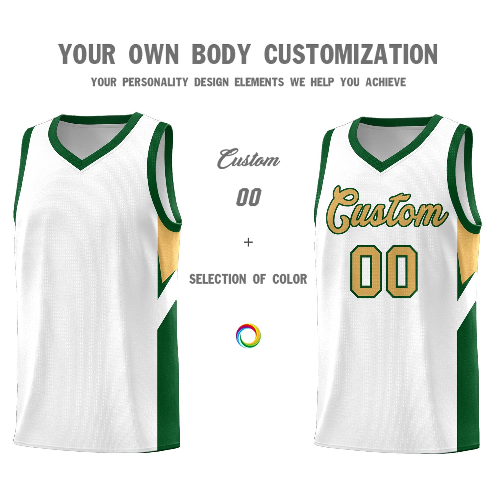 Custom White Green Side Design Sets Sports Uniform Basketball Jersey