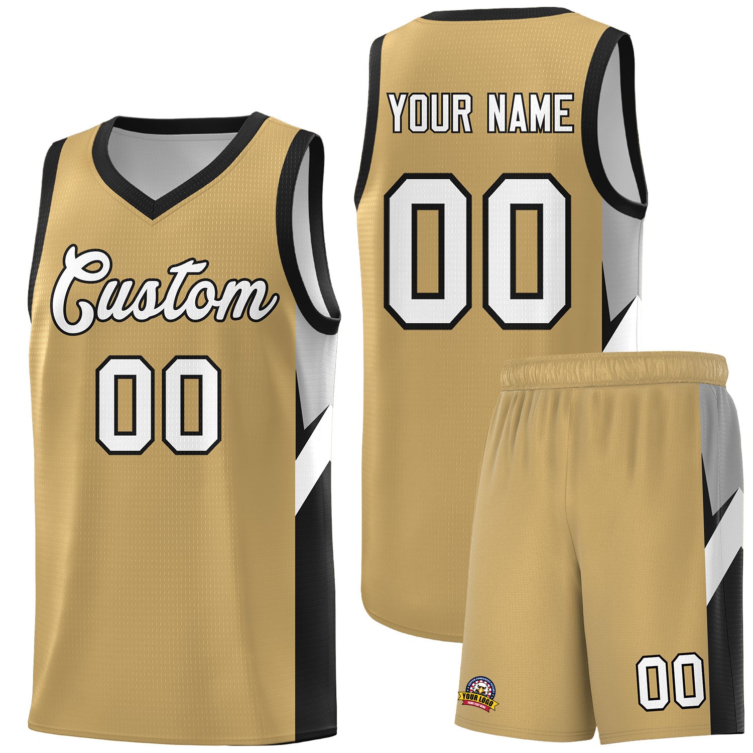 Custom Old Gold Black Side Design Sets Sports Uniform Basketball Jersey