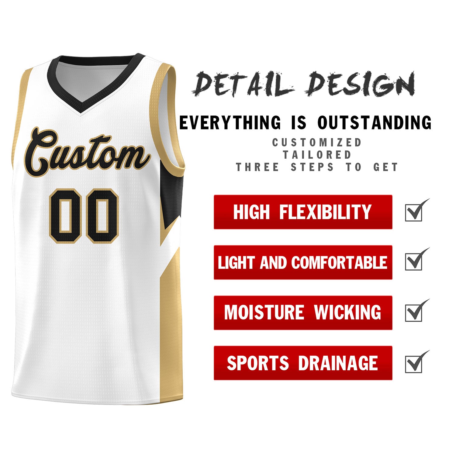 Custom White Black Side Design Sets Sports Uniform Basketball Jersey