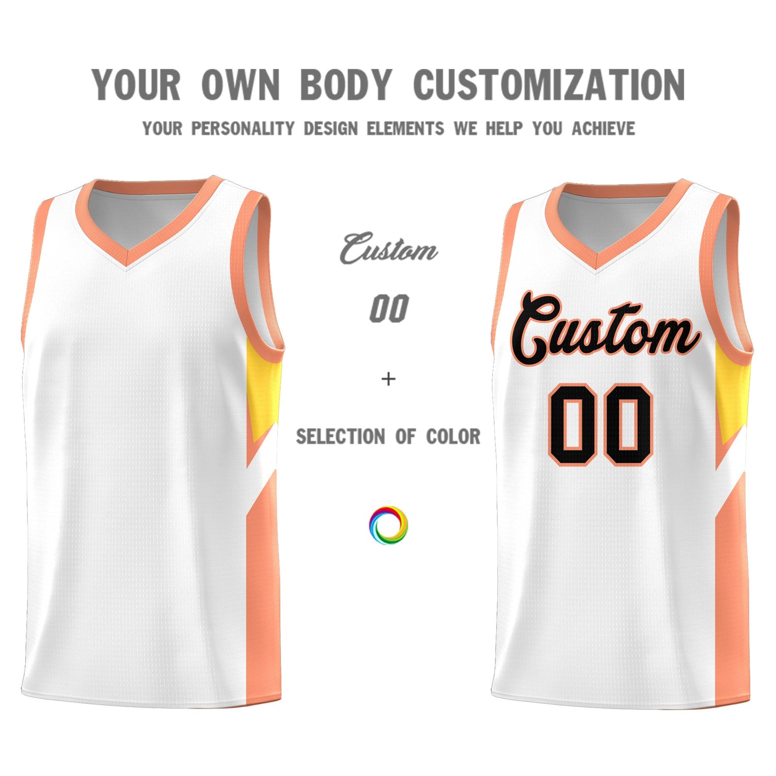 Custom White Orange Side Design Sets Sports Uniform Basketball Jersey
