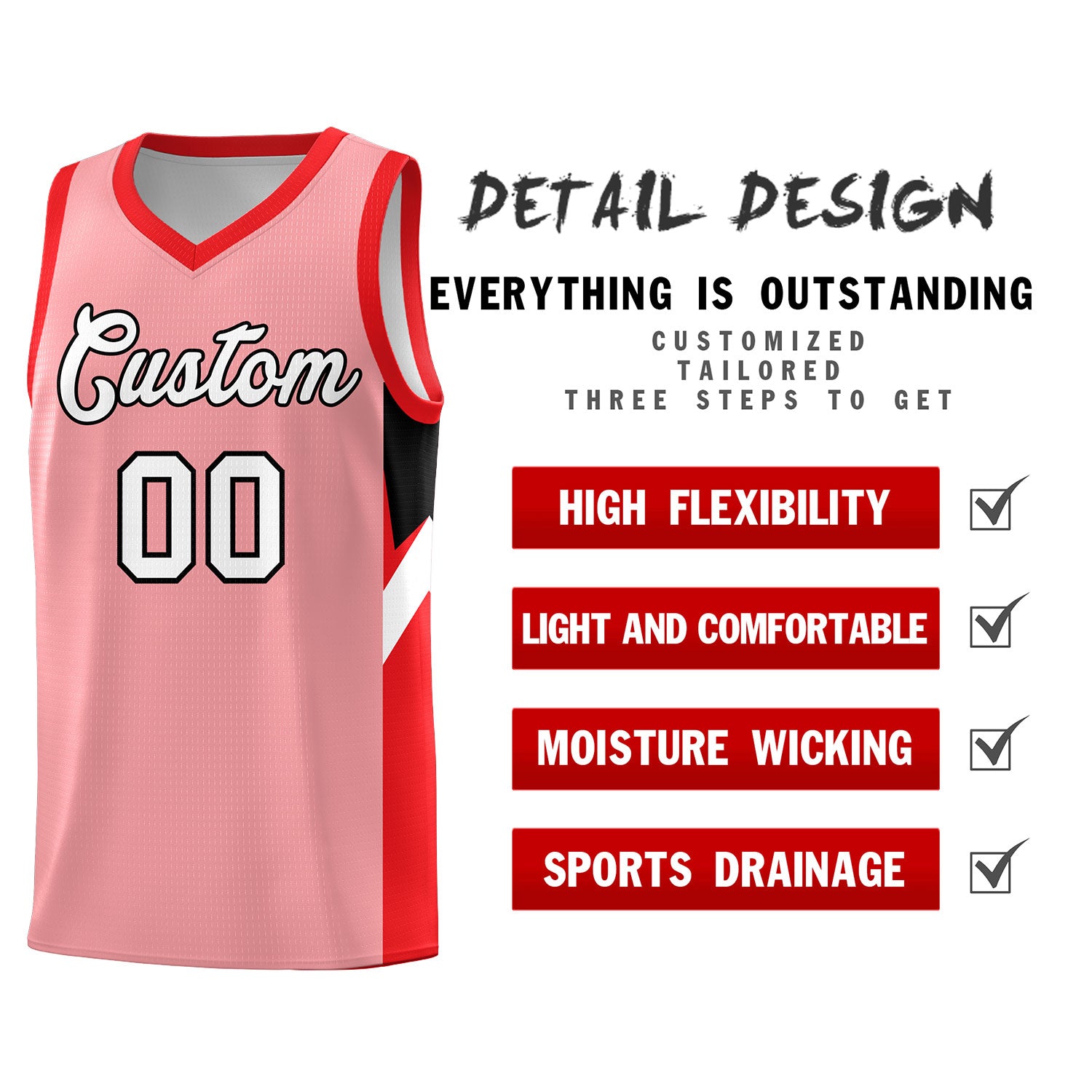 Custom Light Pink Red Side Design Sets Sports Uniform Basketball Jersey