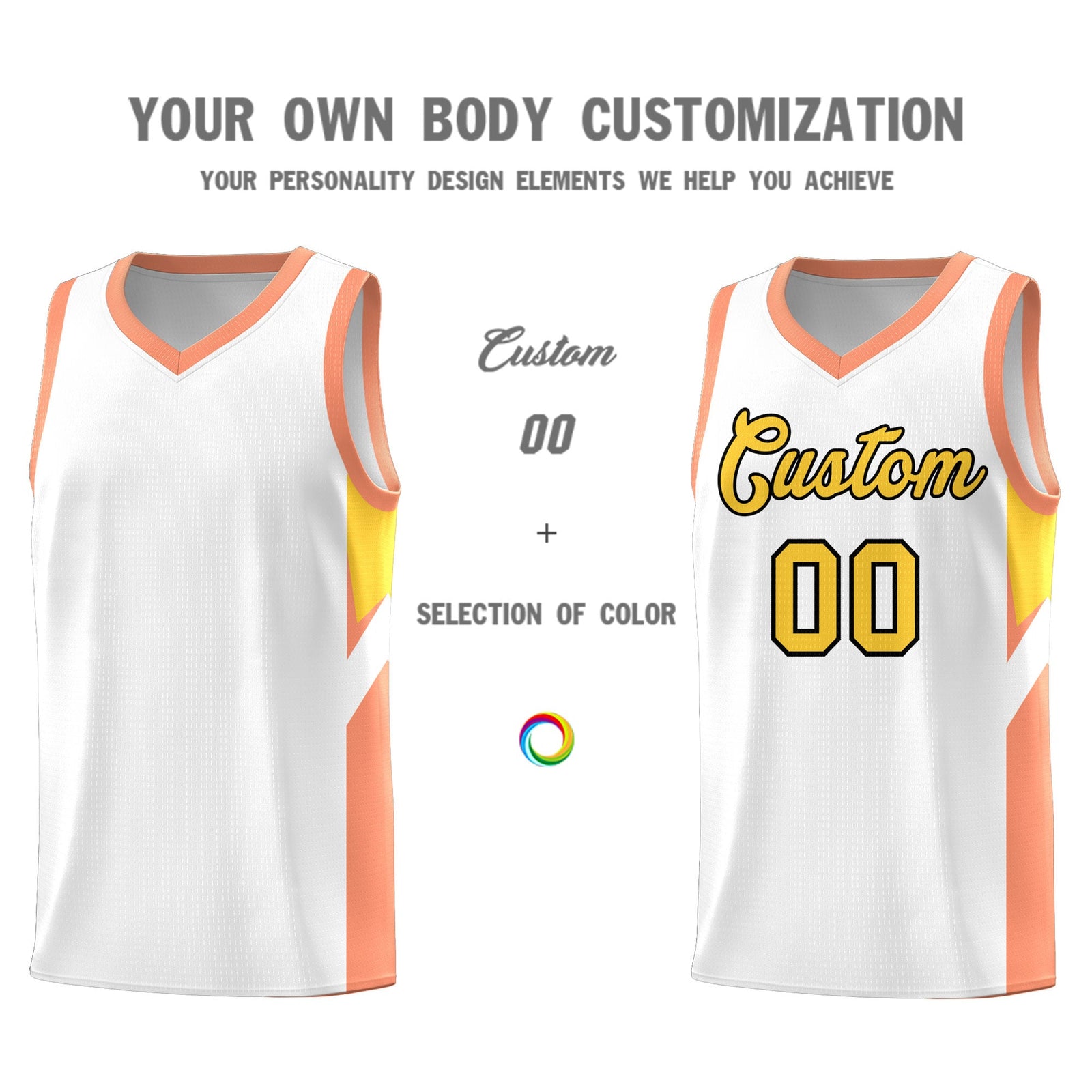 Custom White Orange Side Design Sets Sports Uniform Basketball Jersey