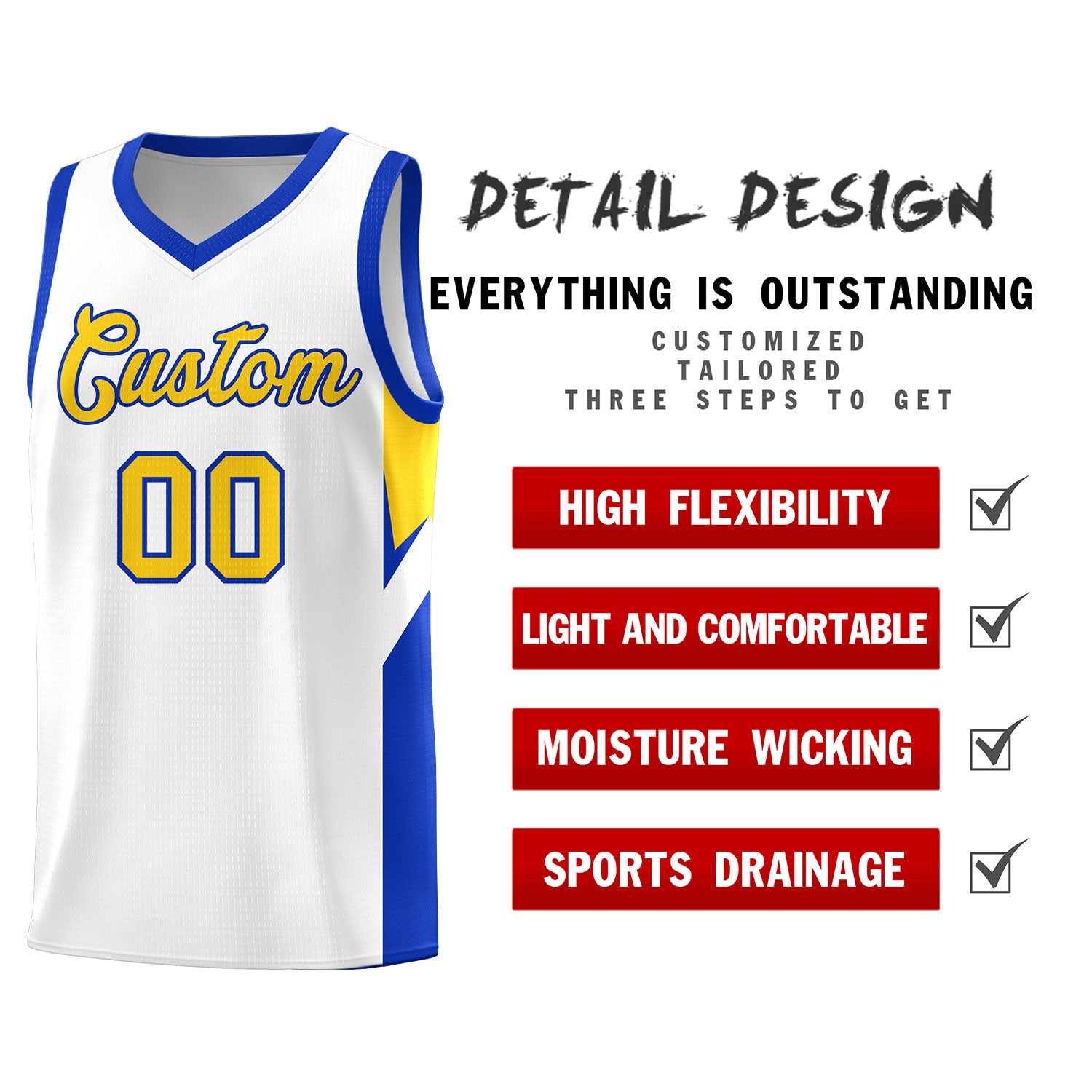 Custom White Royal Side Design Sets Sports Uniform Basketball Jersey