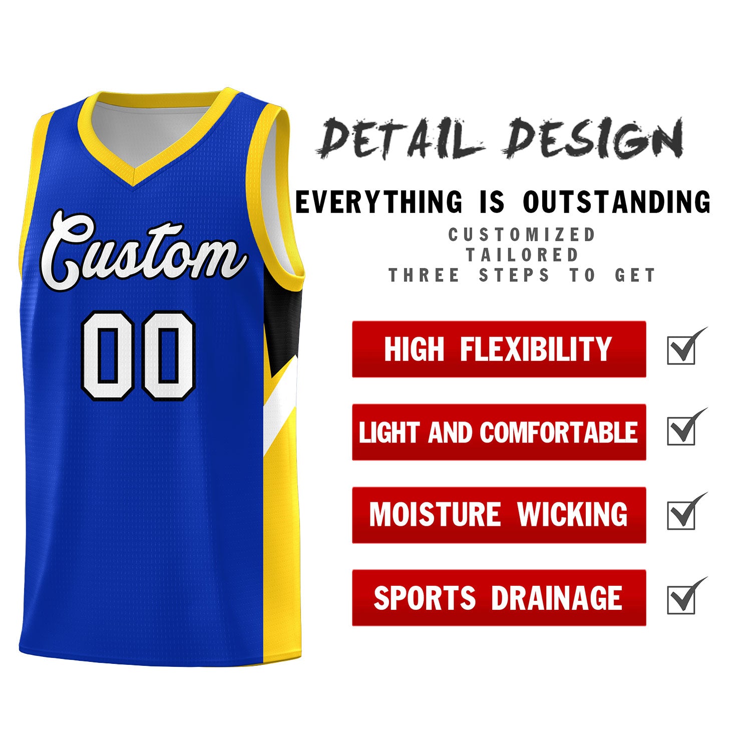 Custom Royal Gold Side Design Sets Sports Uniform Basketball Jersey