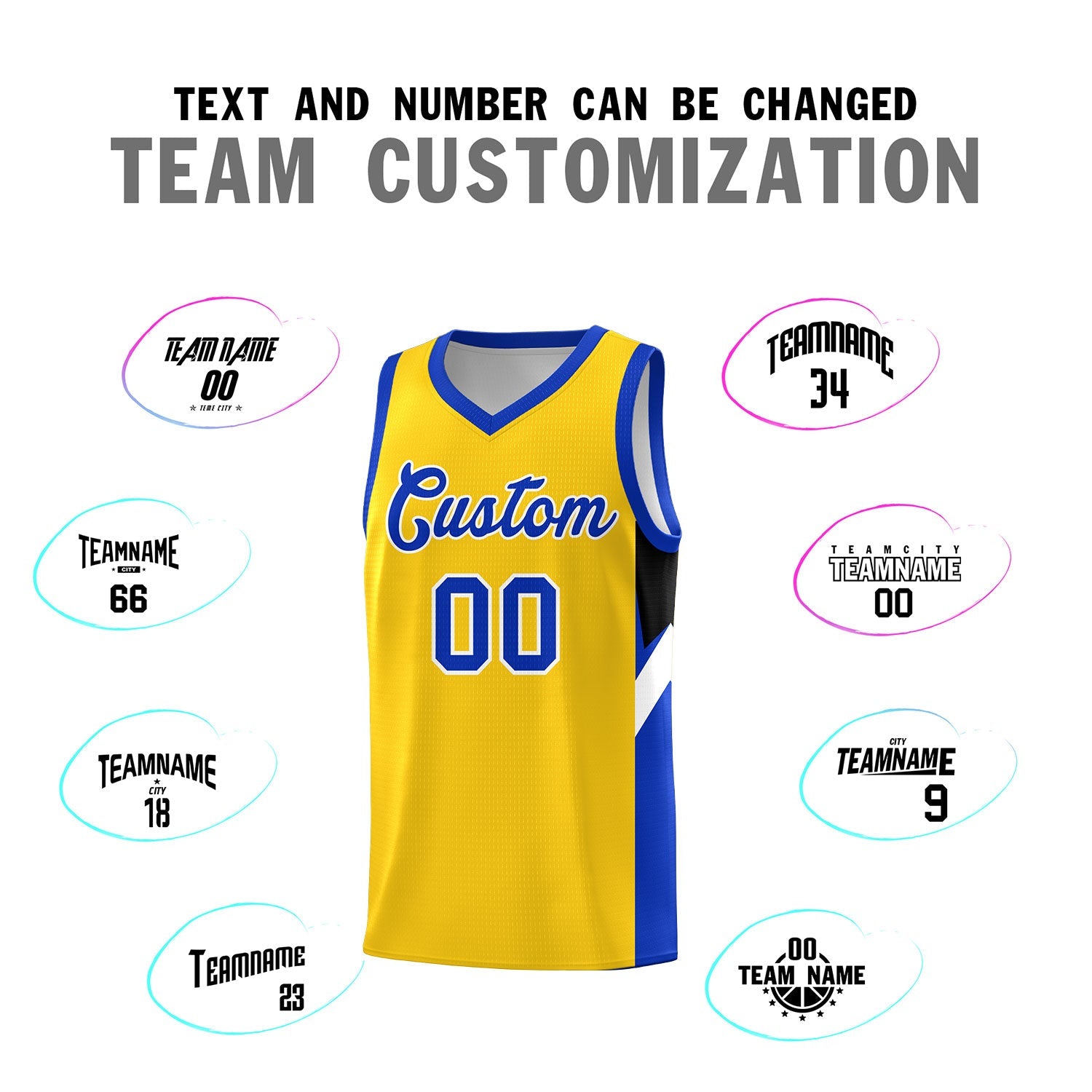 Custom Gold Royal Side Design Sets Sports Uniform Basketball Jersey