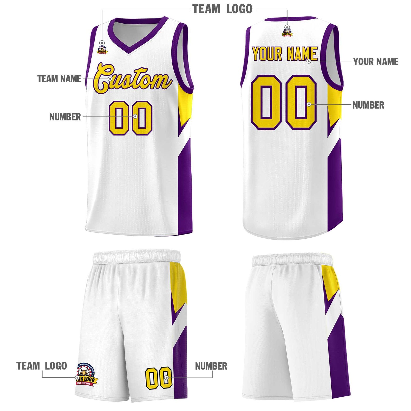Custom White Purple Side Design Sets Sports Uniform Basketball Jersey