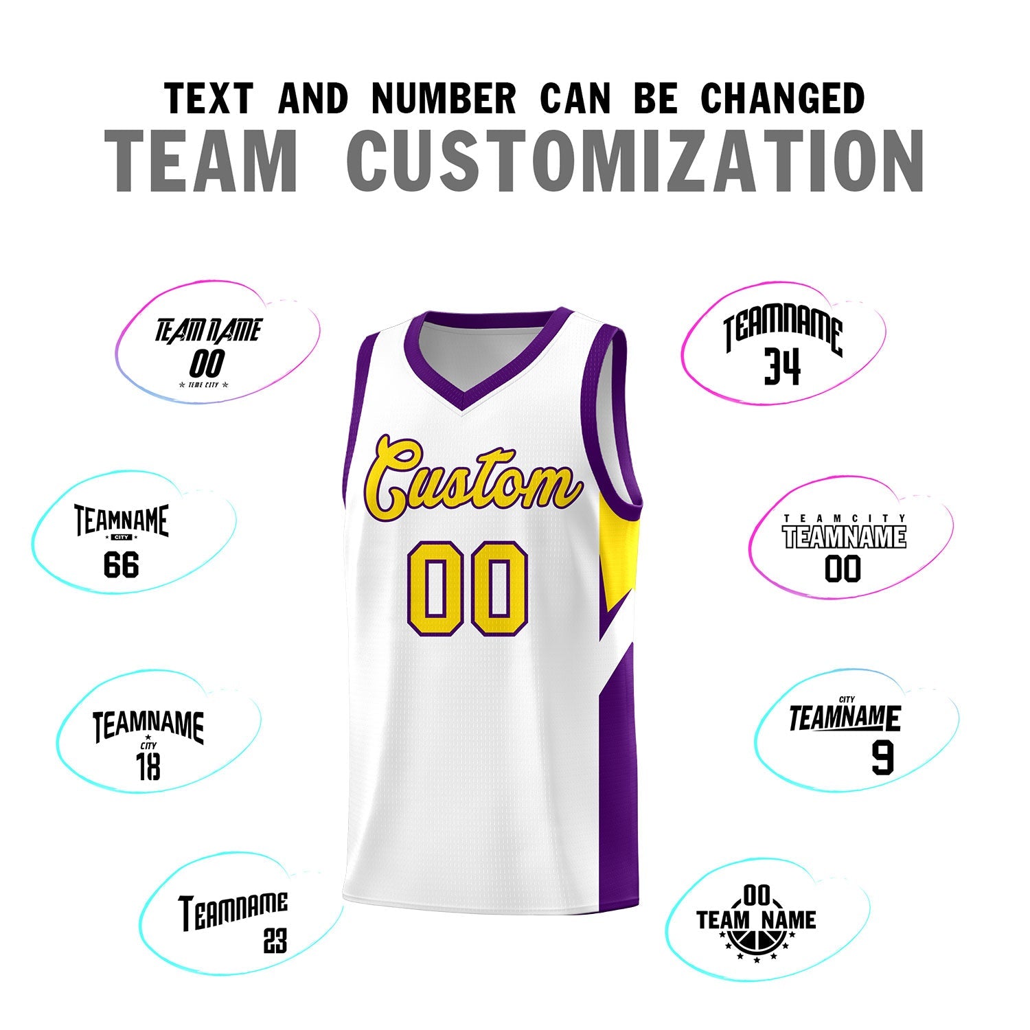 Custom White Purple Side Design Sets Sports Uniform Basketball Jersey