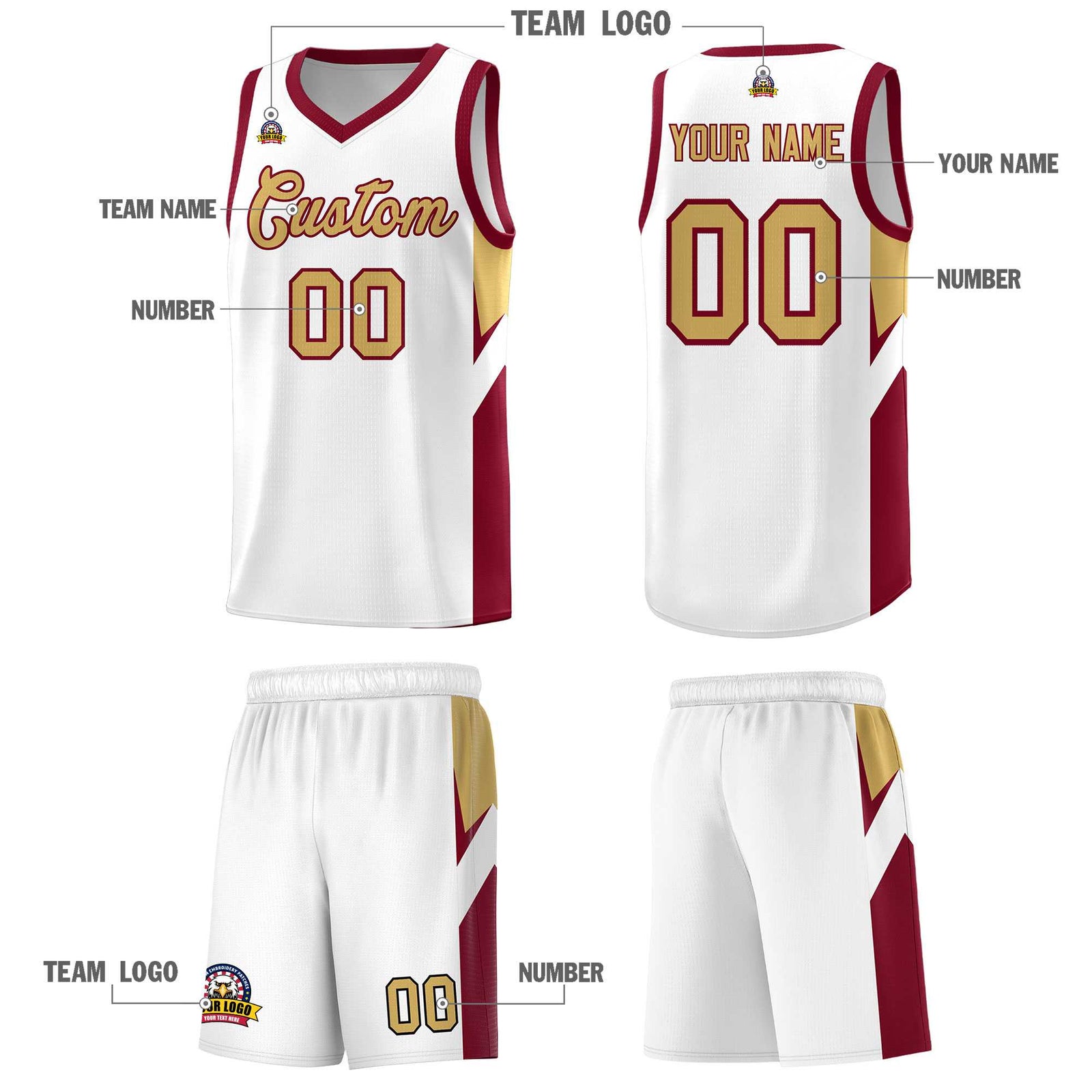Custom White Crimson Side Design Sets Sports Uniform Basketball Jersey