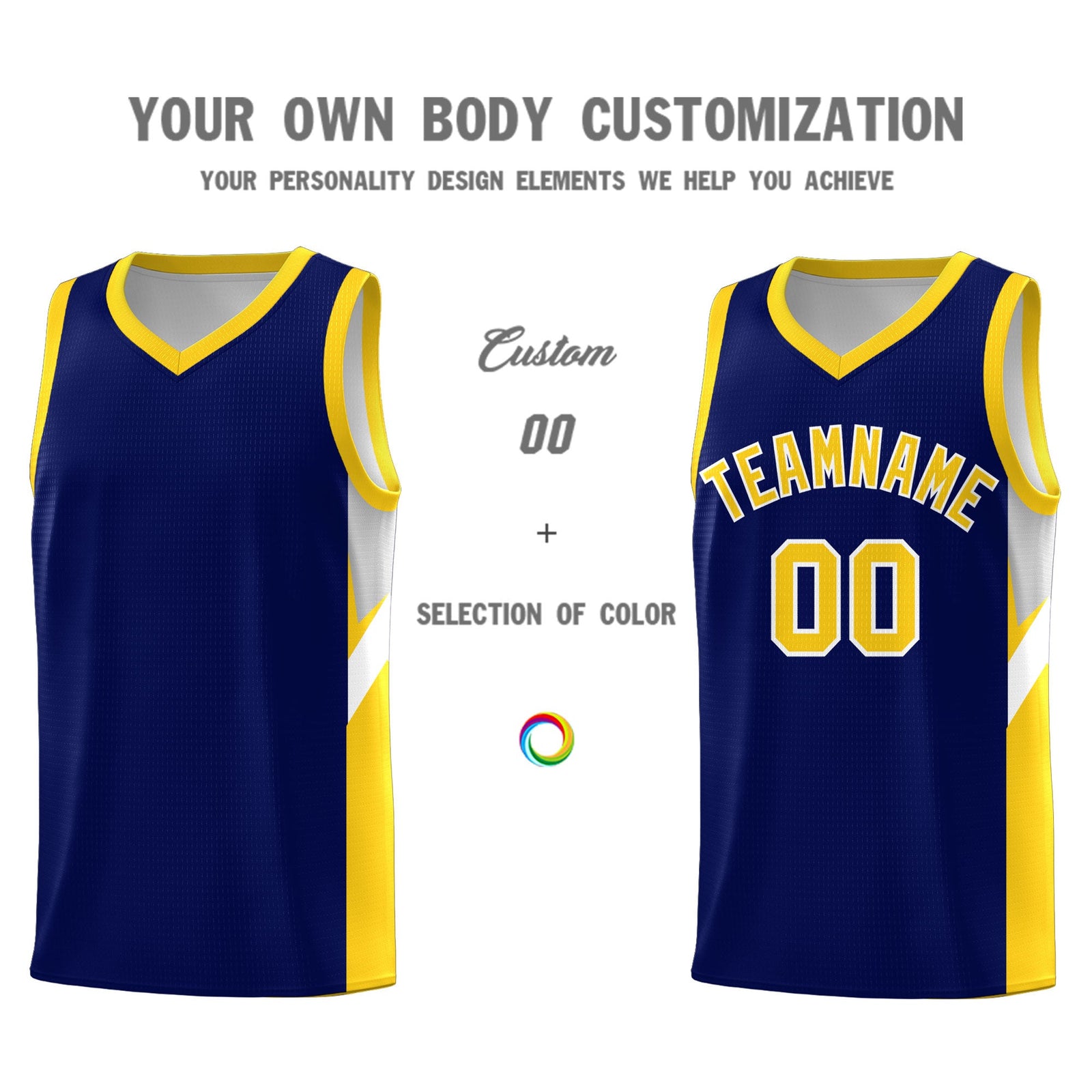 Custom Navy Gold Side Design Sets Sports Uniform Basketball Jersey