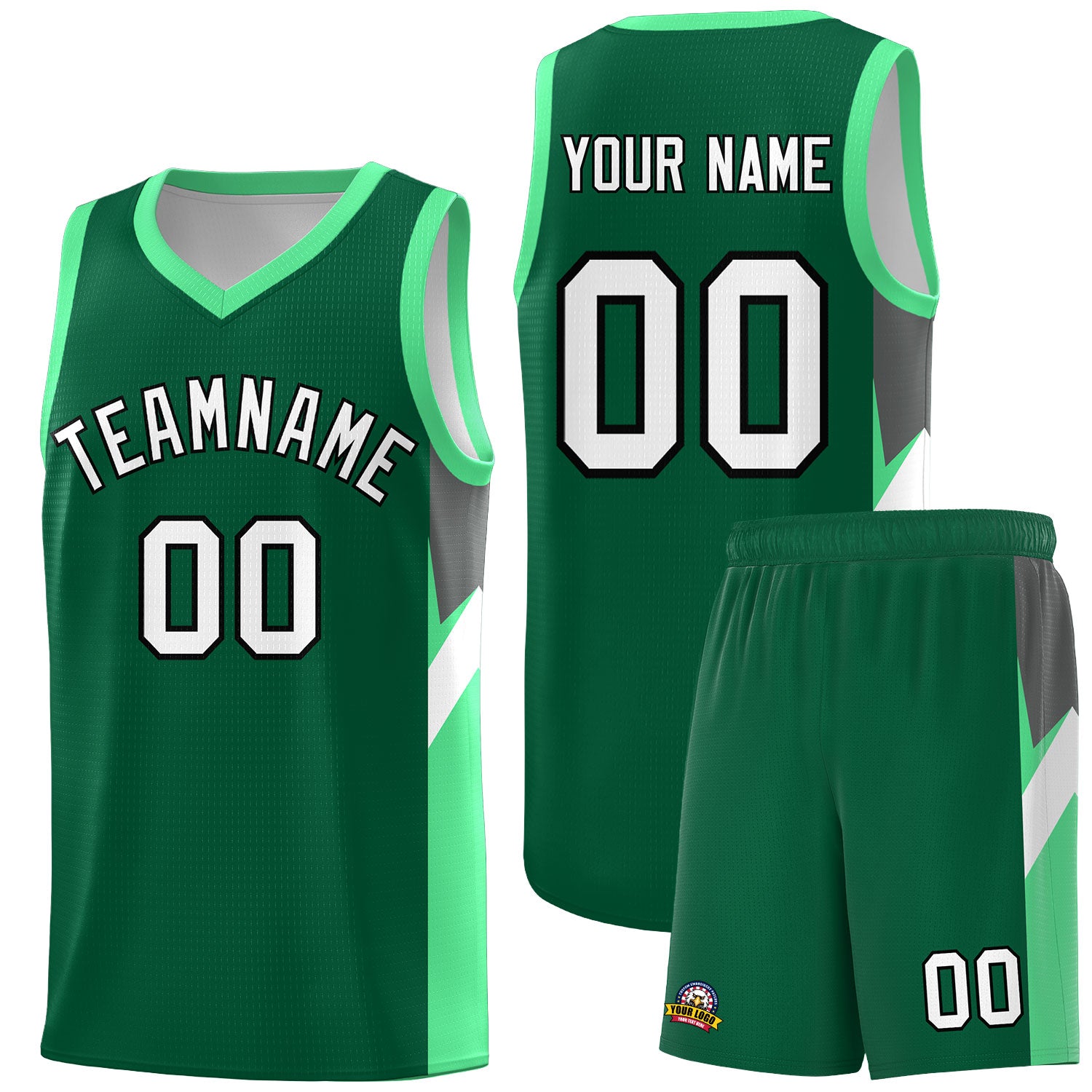 Custom Kelly Green Bright Green Side Design Sets Sports Uniform Basketball Jersey