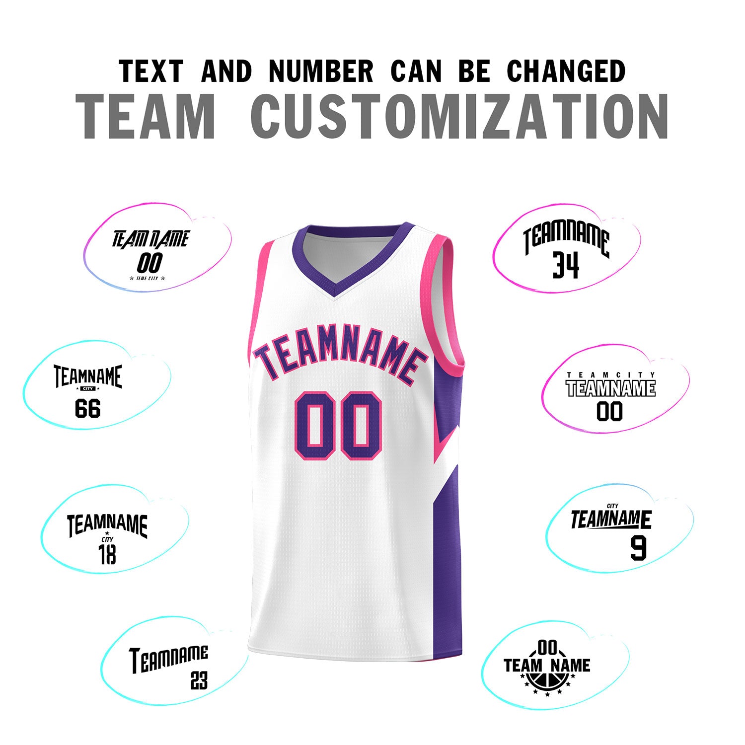 Custom White Purple Side Design Sets Sports Uniform Basketball Jersey