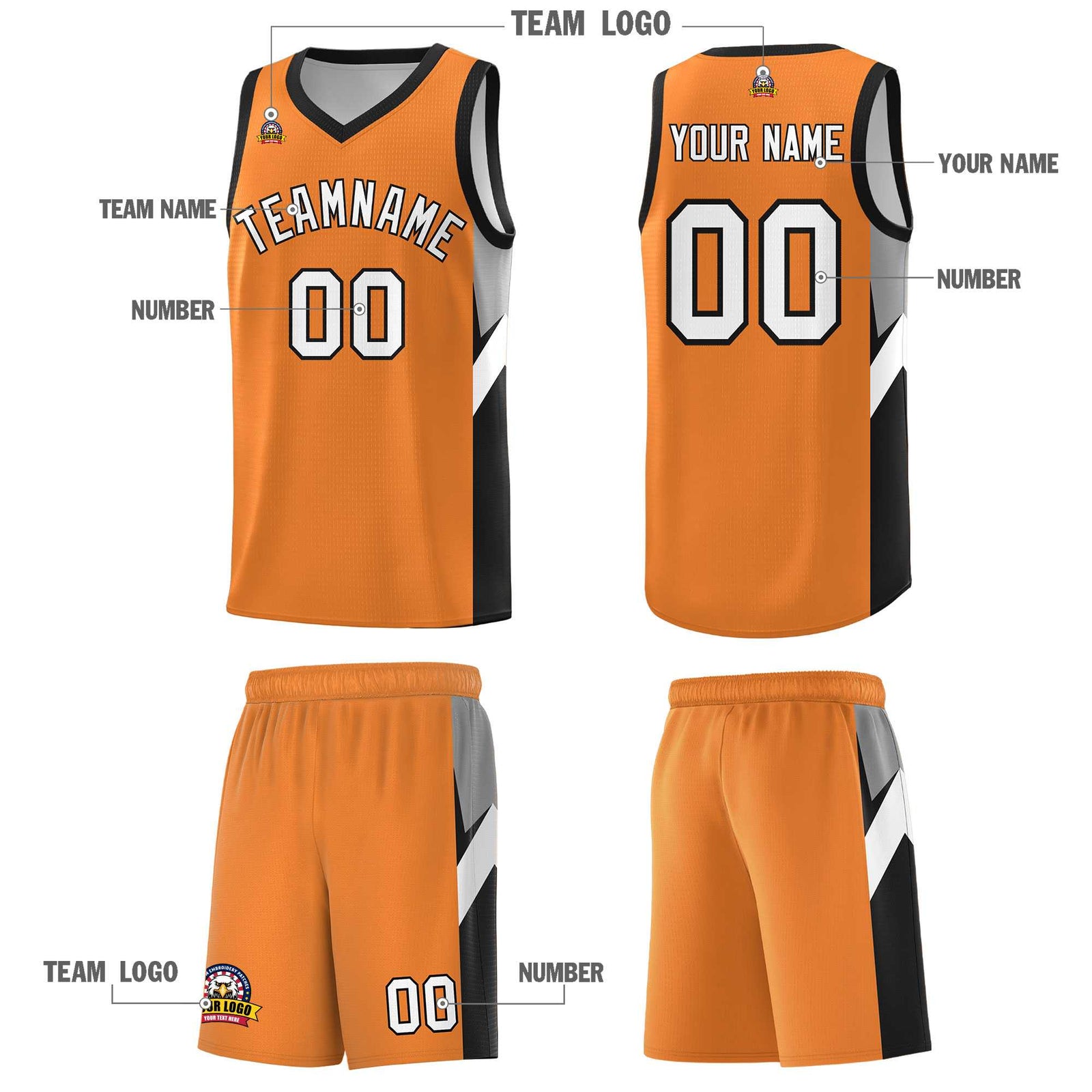 Custom Gold Orange Black Side Design Sets Sports Uniform Basketball Jersey