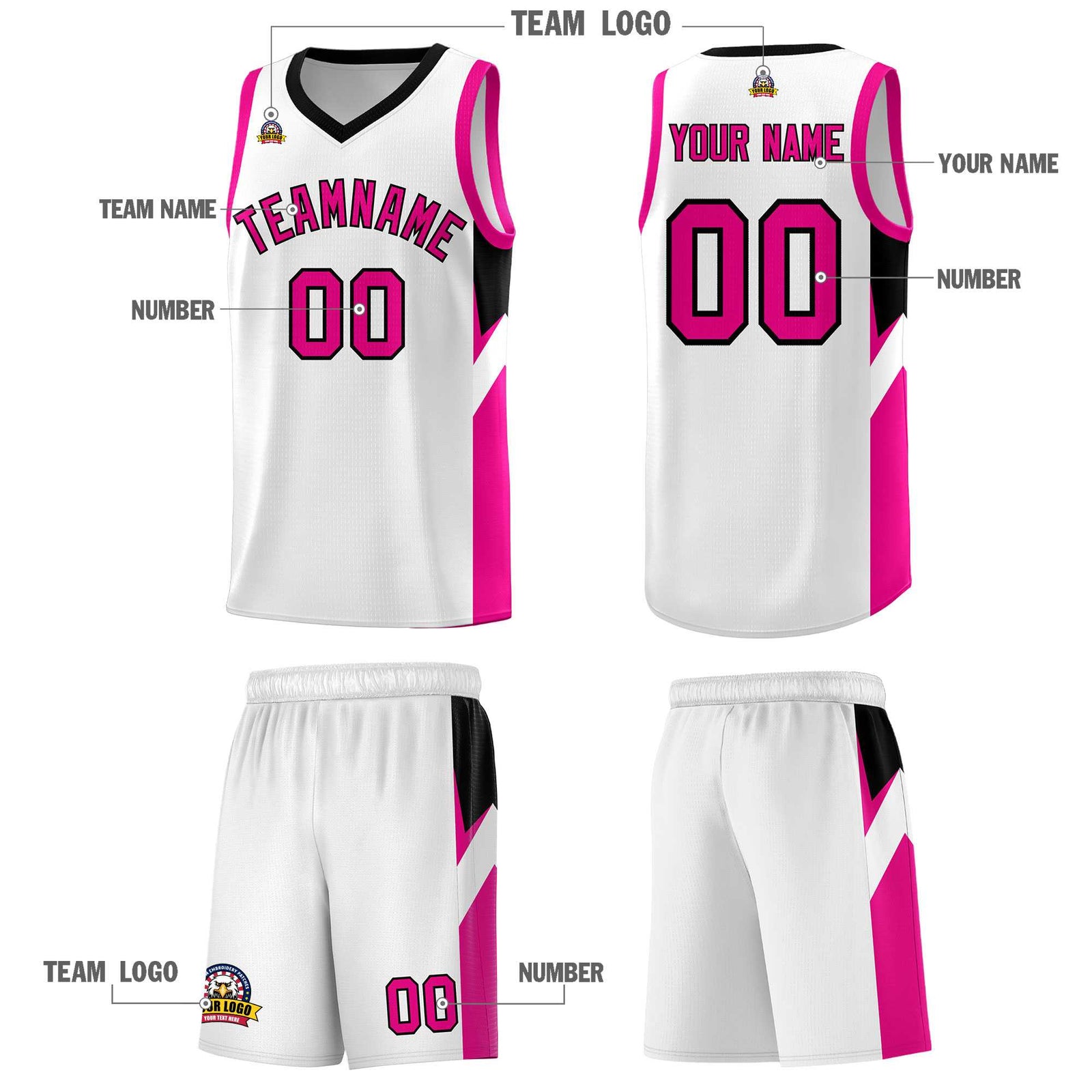 Custom White Black Side Design Sets Sports Uniform Basketball Jersey
