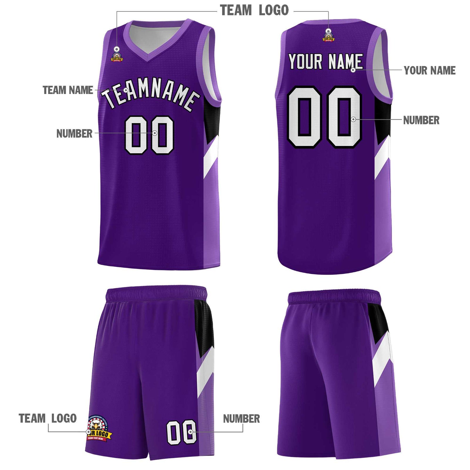 Custom Purple Light Purple Side Design Sets Sports Uniform Basketball Jersey