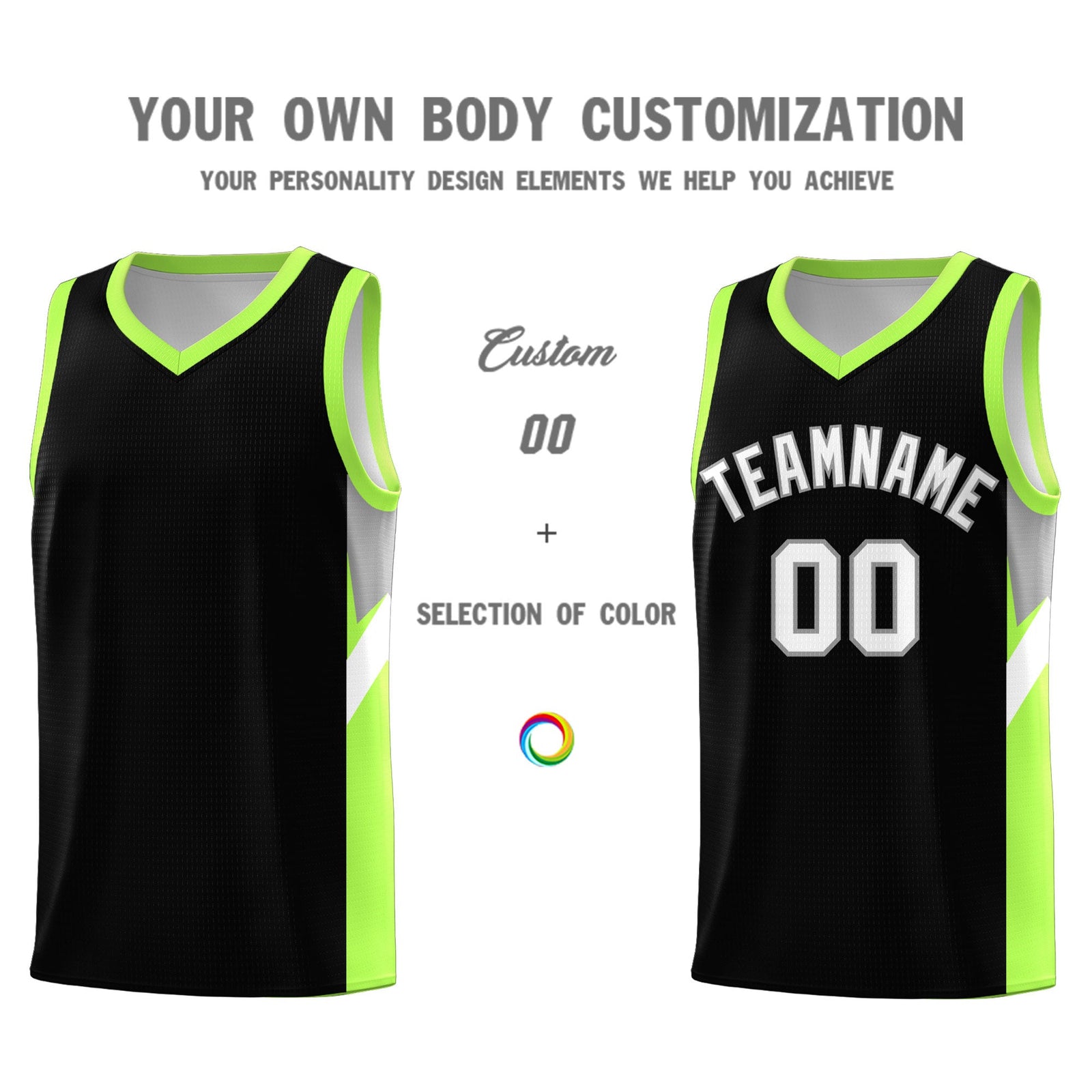 Custom Black Fluorescent Green Side Design Sets Sports Uniform Basketball Jersey