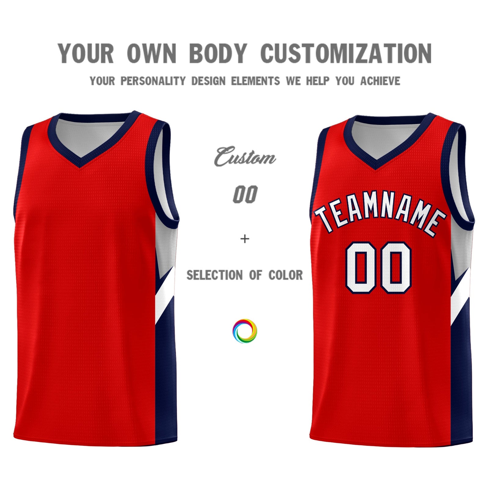 Custom Red Navy Side Design Sets Sports Uniform Basketball Jersey