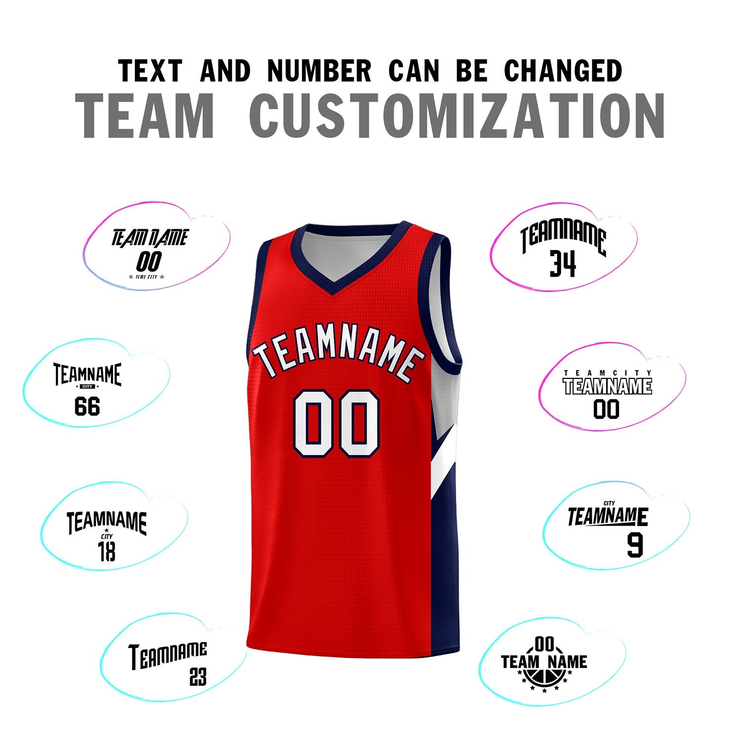 Custom Red Navy Side Design Sets Sports Uniform Basketball Jersey