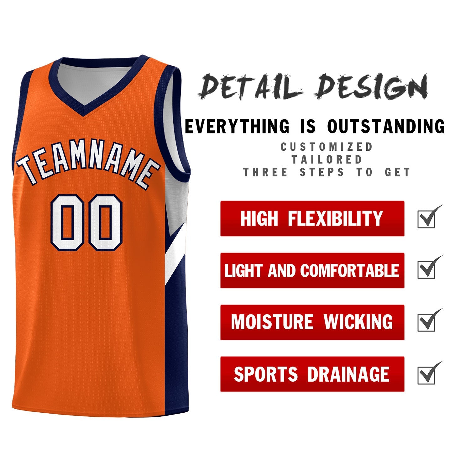 Custom Orange Navy Side Design Sets Sports Uniform Basketball Jersey