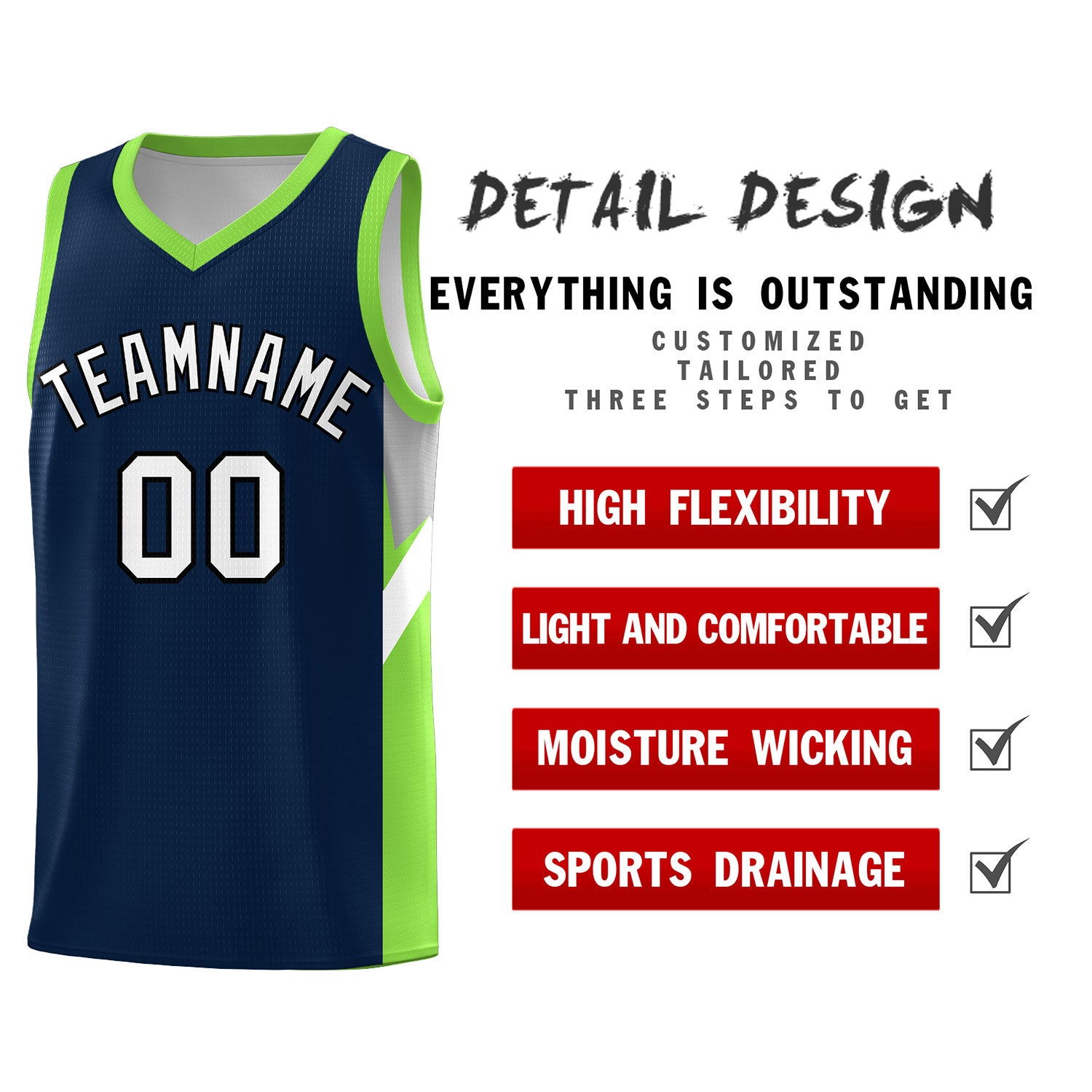 Custom Navy Neon Green Side Design Sets Sports Uniform Basketball Jersey