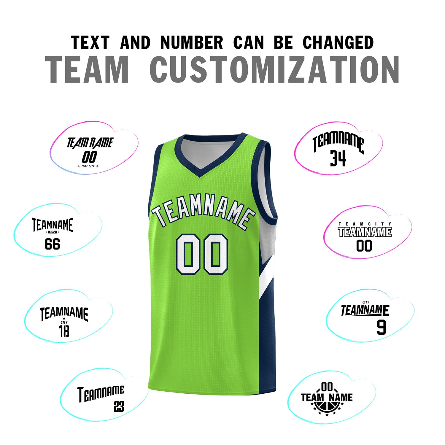 Custom Neon Green Navy Side Design Sets Sports Uniform Basketball Jersey