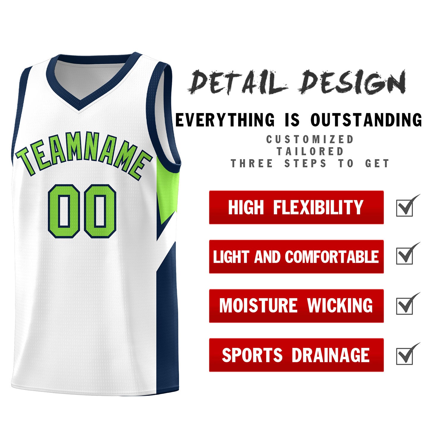 Custom White Navy Side Design Sets Sports Uniform Basketball Jersey