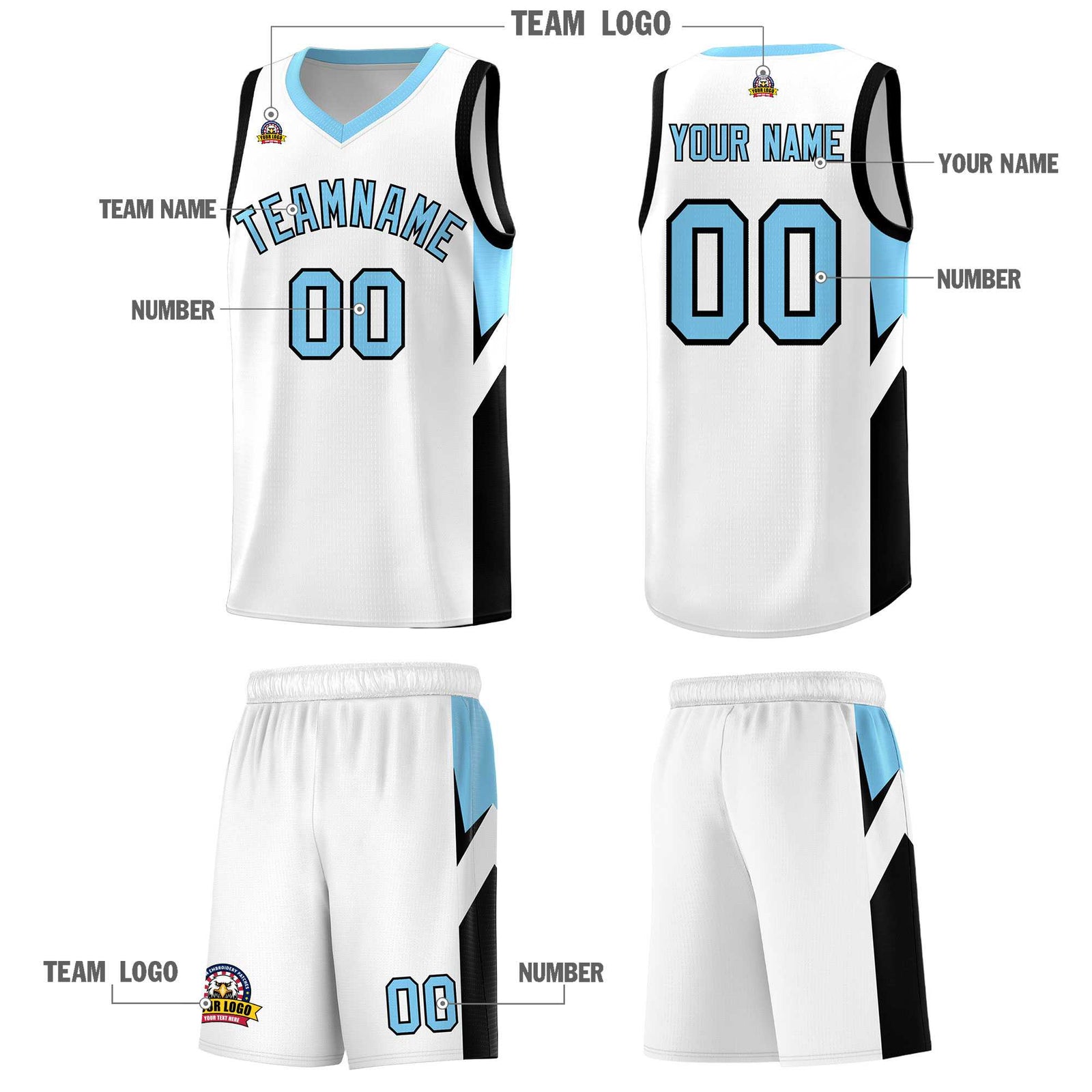Custom White Light Blue Side Design Sets Sports Uniform Basketball Jersey