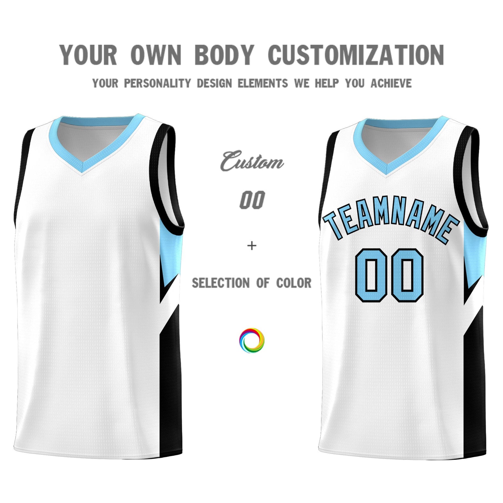 Custom White Light Blue Side Design Sets Sports Uniform Basketball Jersey