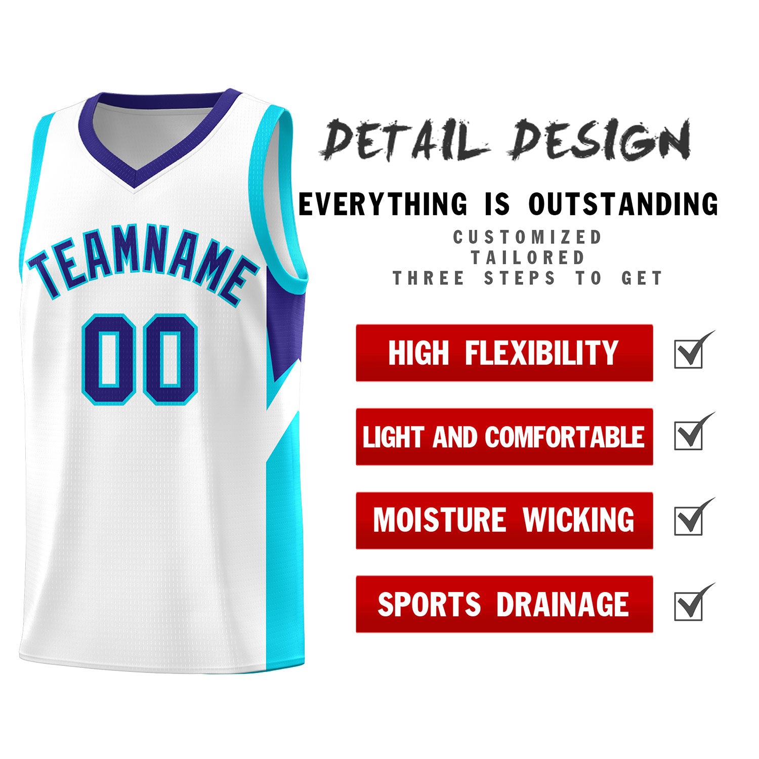 Custom White Royal Side Design Sets Sports Uniform Basketball Jersey