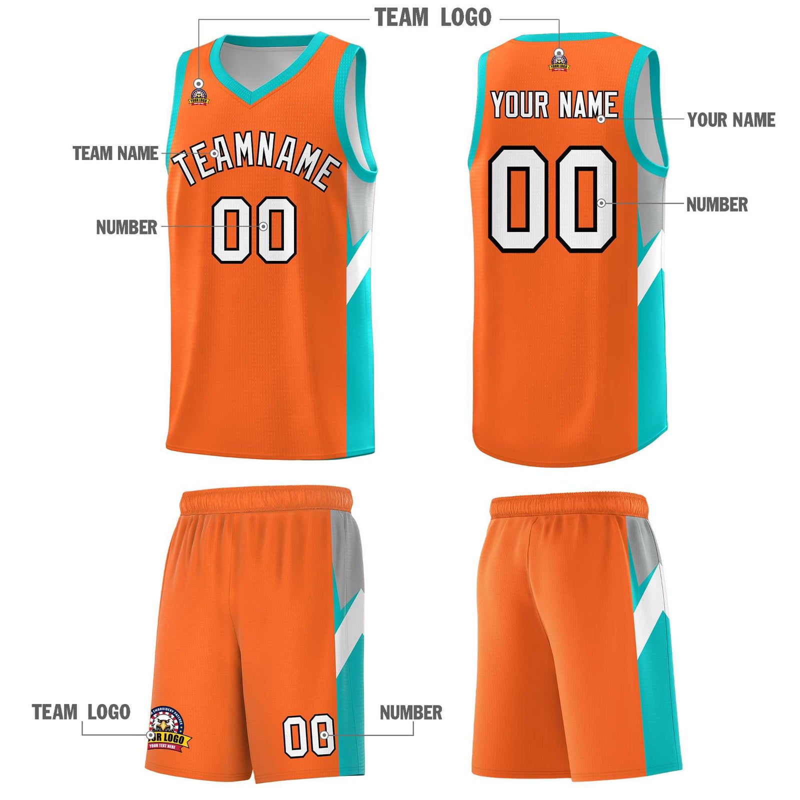 Custom Orange Aqua Side Design Sets Sports Uniform Basketball Jersey