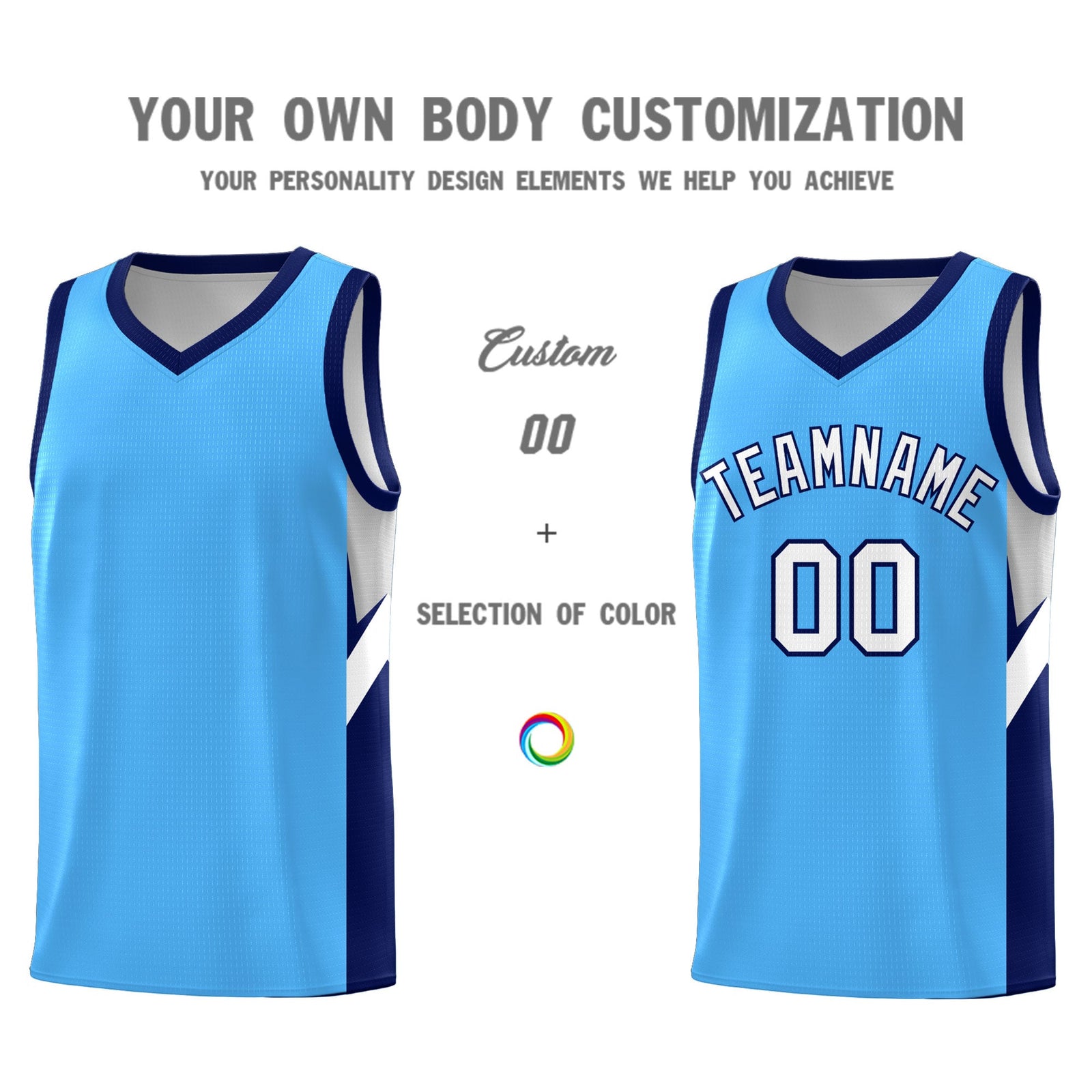 Custom Powder Blue Navy Side Design Sets Sports Uniform Basketball Jersey
