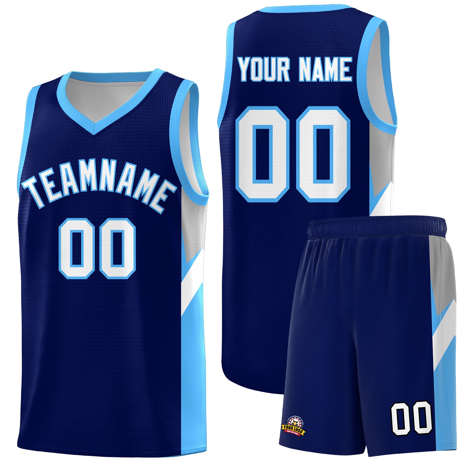 Custom Navy Powder Blue Side Design Sets Sports Uniform Basketball Jersey