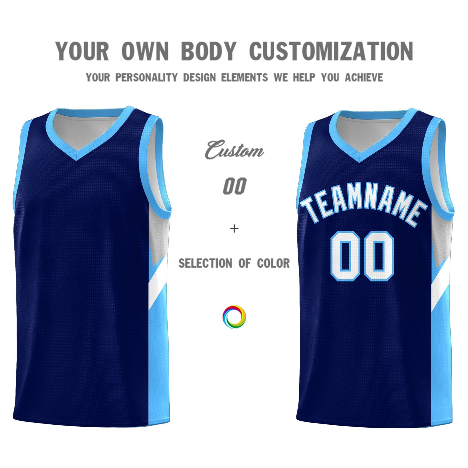 Custom Navy Powder Blue Side Design Sets Sports Uniform Basketball Jersey