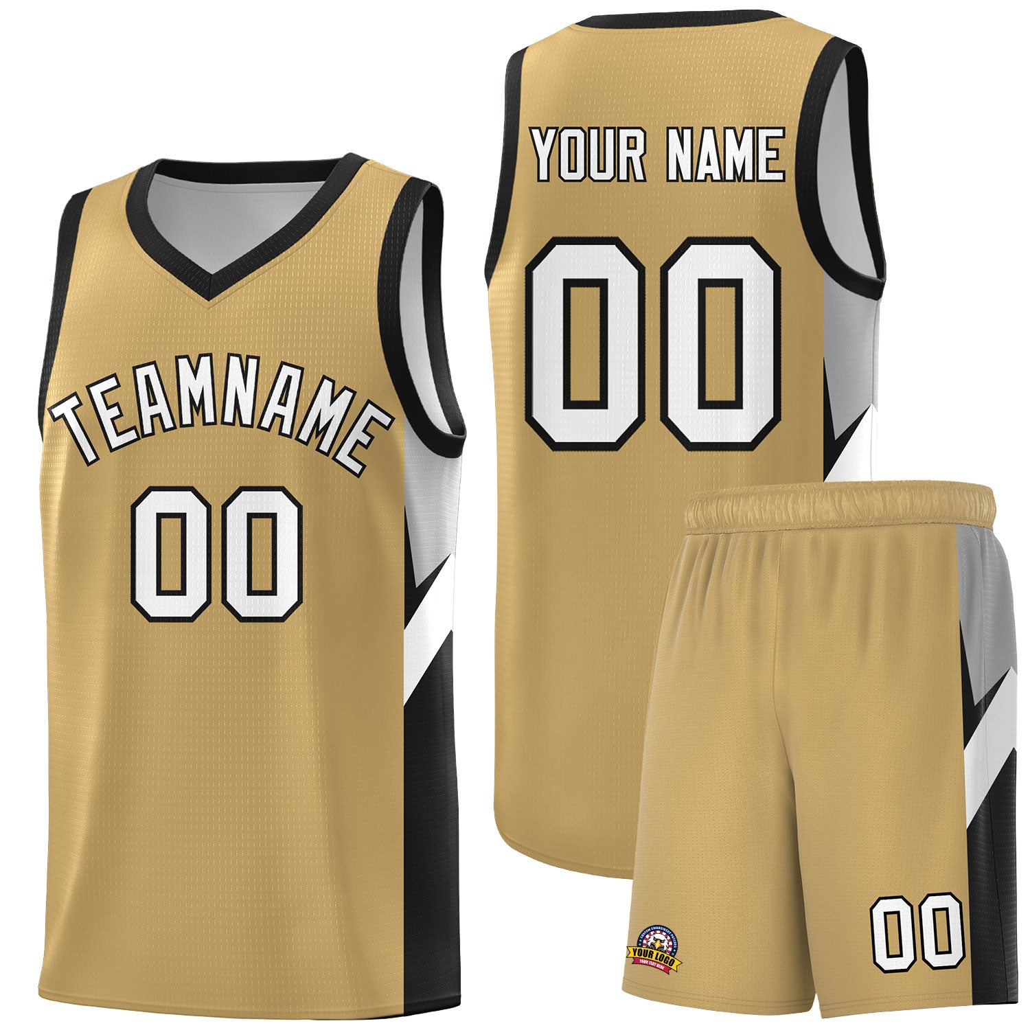 Custom Old Gold Black Side Design Sets Sports Uniform Basketball Jersey